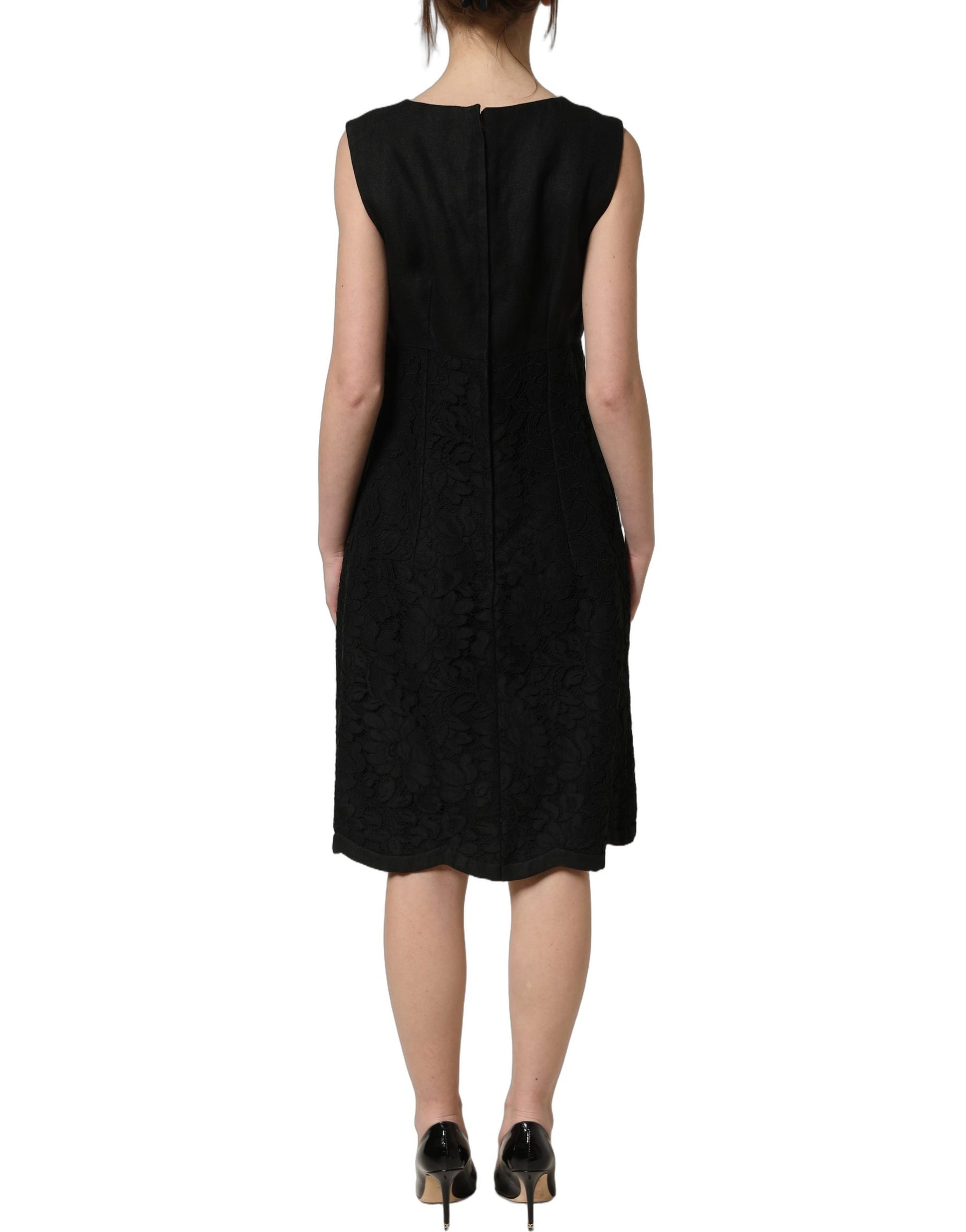 Dolce & Gabbana Black Floral Lace Sleeveless Shift Dress | Regal Royce