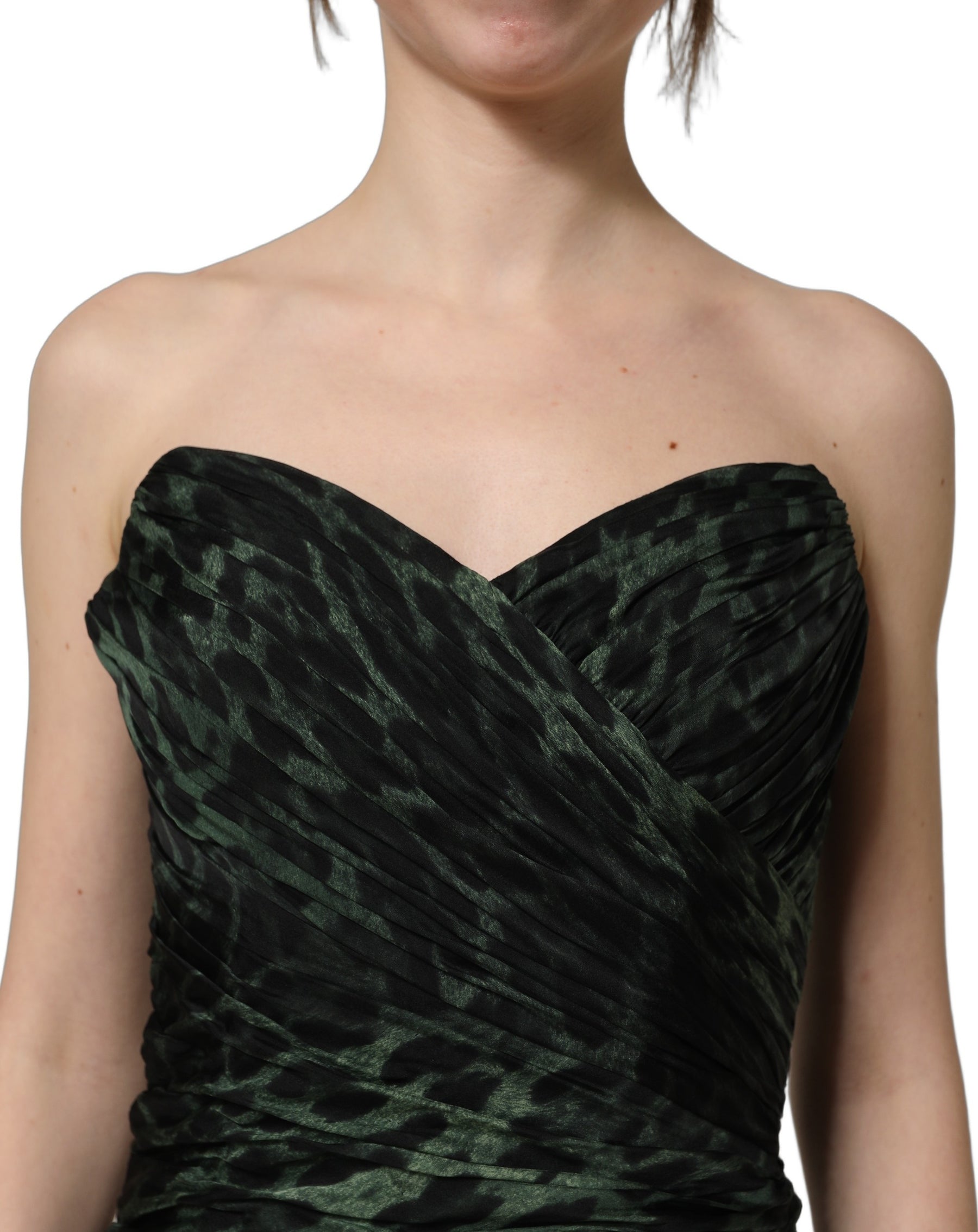 Dolce & Gabbana Green Leopard Print Bustier Draped Midi Dress | Regal Royce