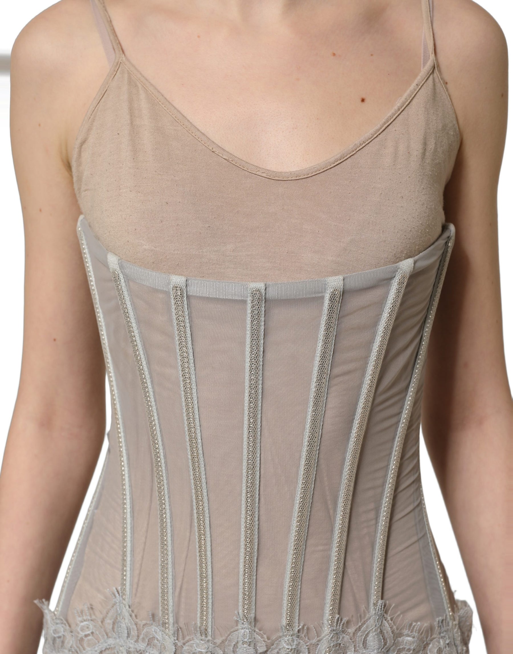 Dolce & Gabbana Gray Lace Corset Style Bodice Maxi Dress | Regal Royce