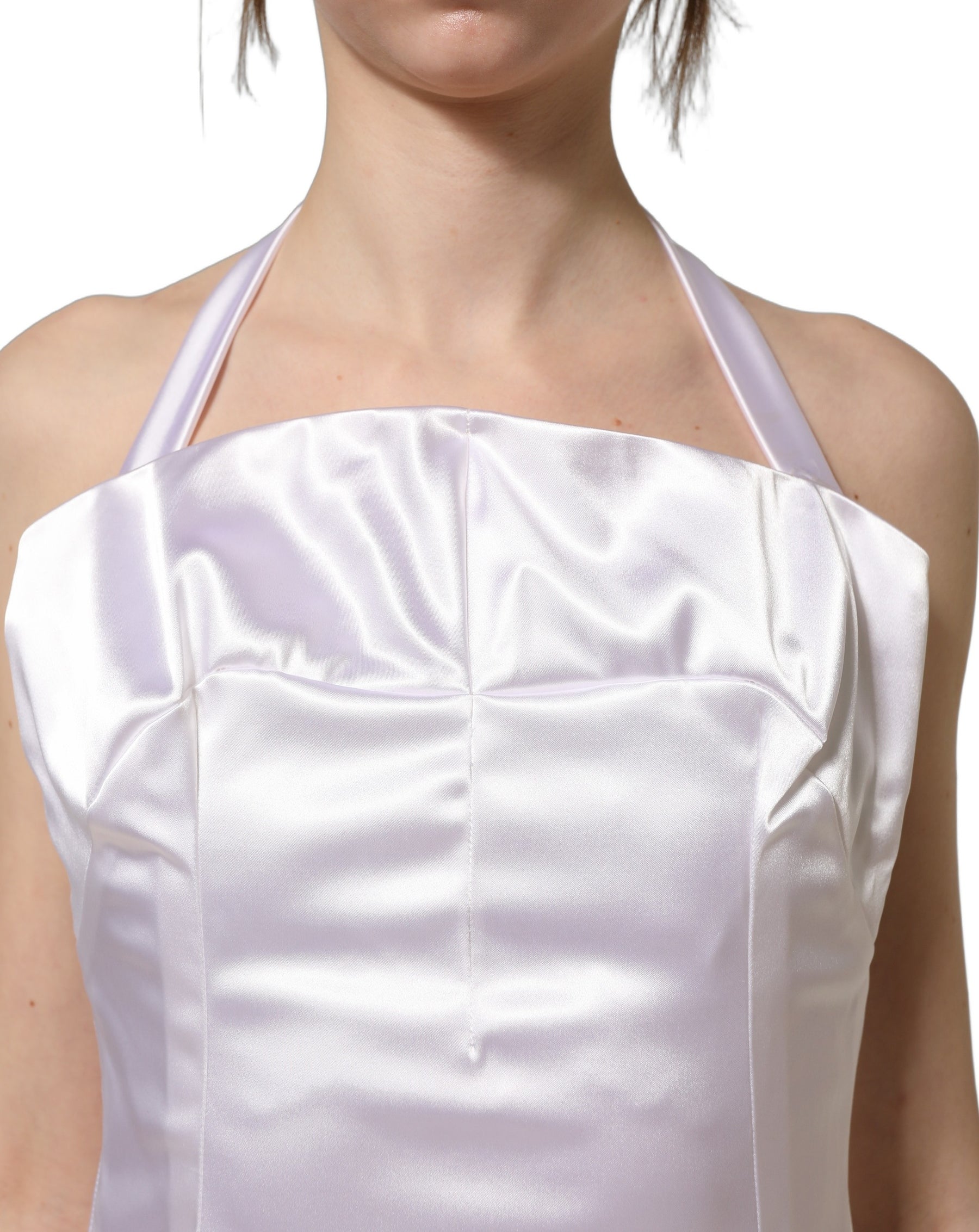Dolce & Gabbana White Satin Halter Backless Long Gown Dress | Regal Royce