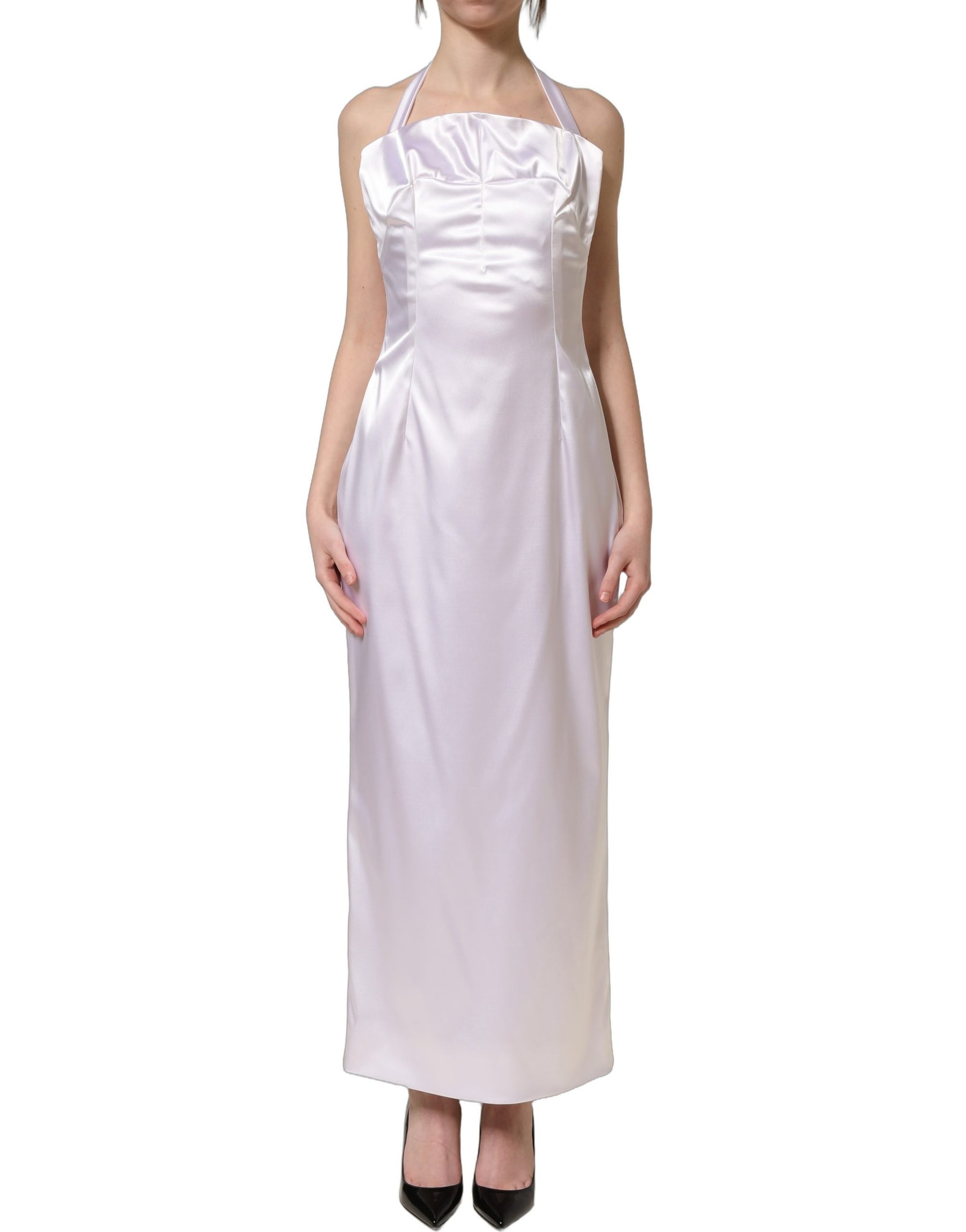 Dolce & Gabbana White Satin Halter Backless Long Gown Dress | Regal Royce