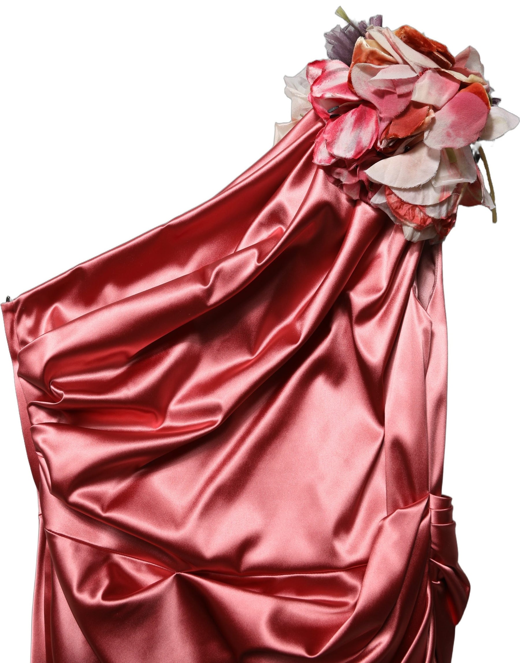Dolce & Gabbana Pink Draped Midi Flower Appliques Dress | Regal Royce