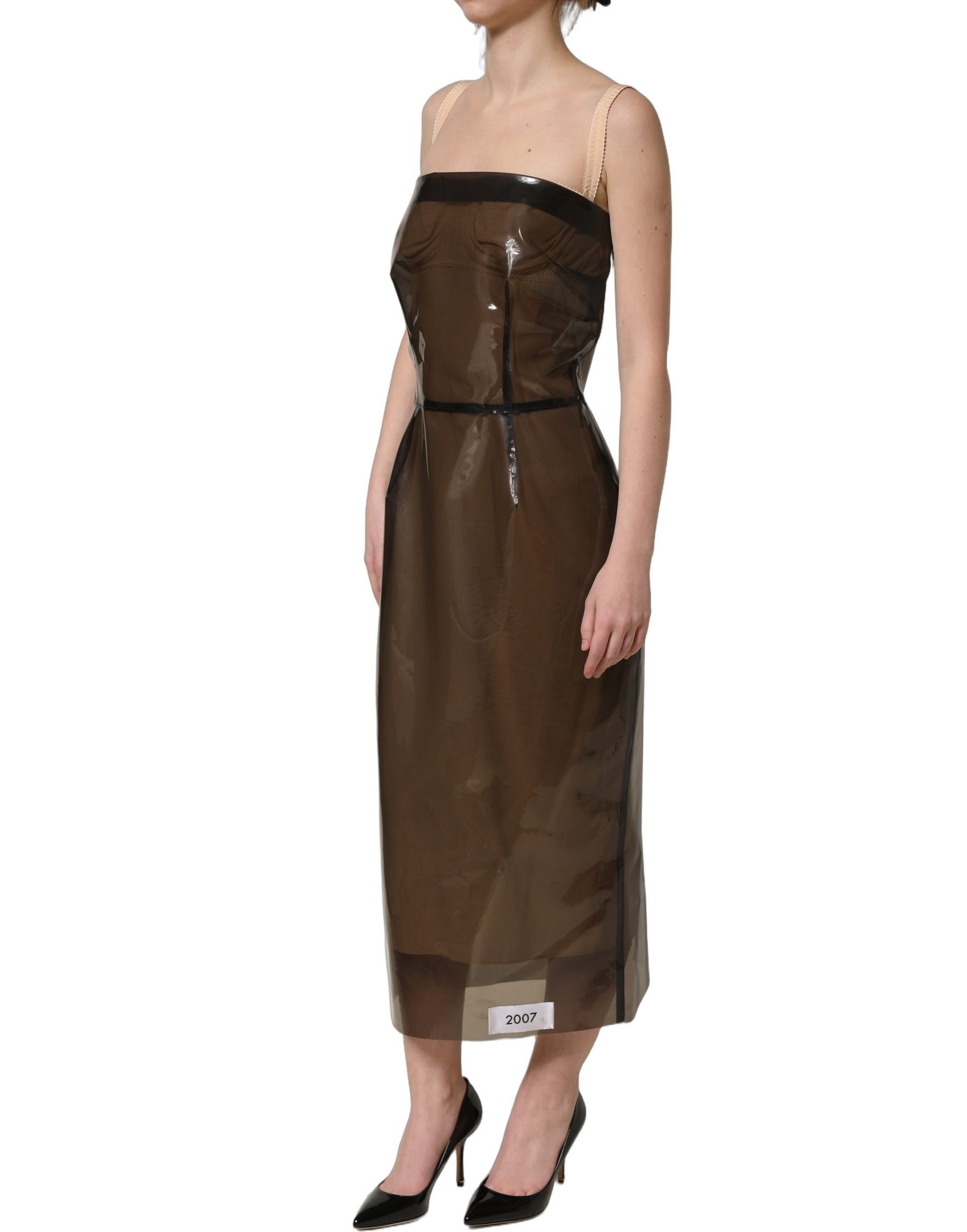 Dolce & Gabbana Brown Transparent Vinyl Sheath Midi Dress | Regal Royce
