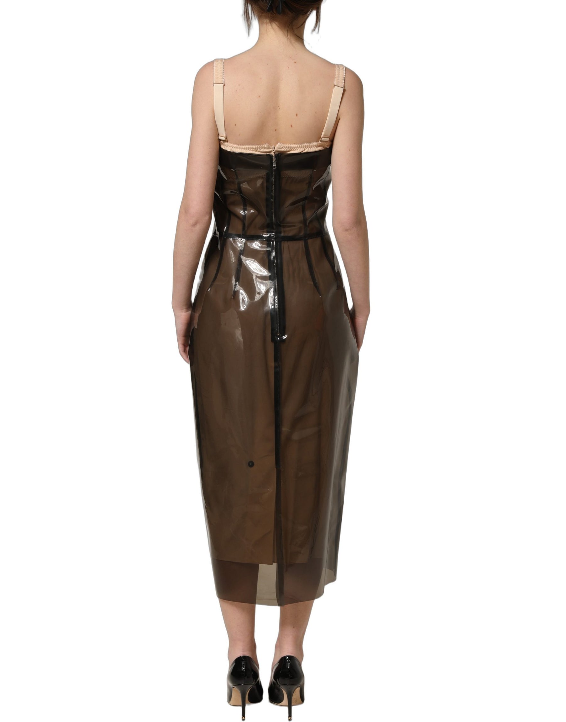 Dolce & Gabbana Brown Transparent Vinyl Sheath Midi Dress | Regal Royce