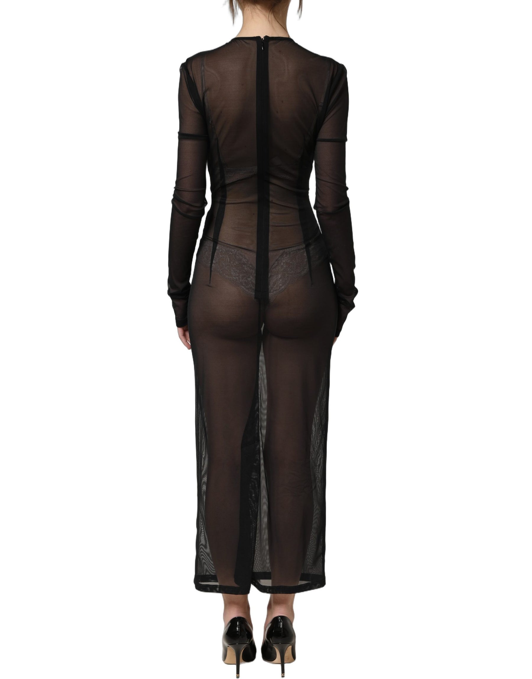 Dolce & Gabbana Black Long Sleeve Sheer Fitted Maxi Dress | Regal Royce
