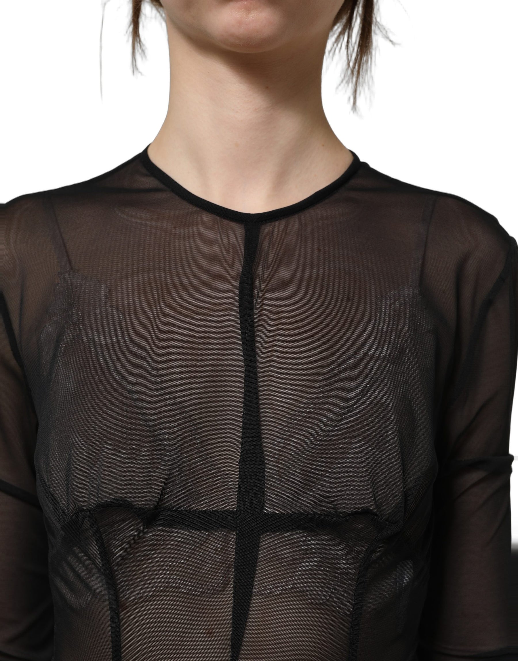 Dolce & Gabbana Black Long Sleeve Sheer Fitted Maxi Dress | Regal Royce