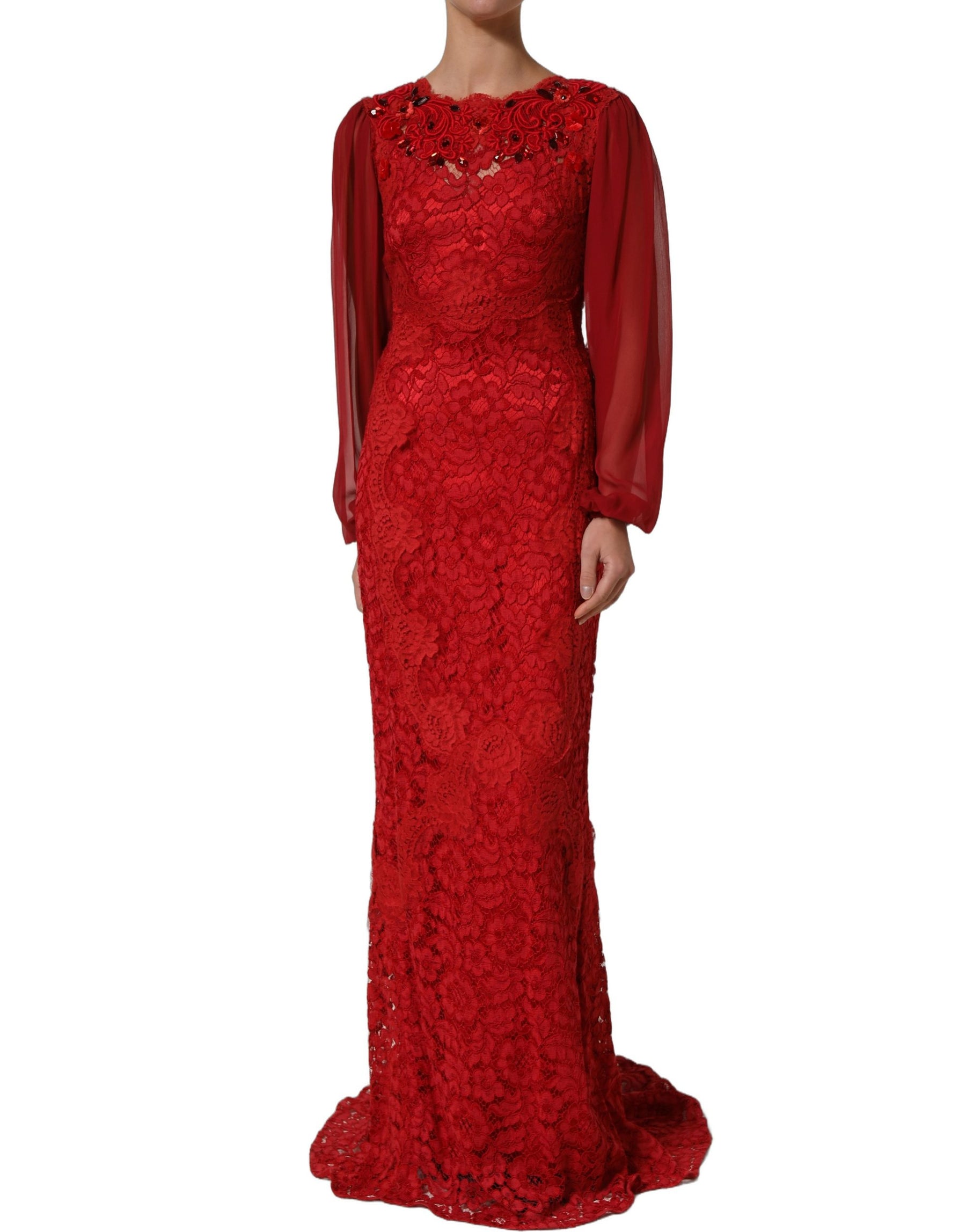 Dolce & Gabbana Red Embellished Mermaid Long Gown Dress | Regal Royce