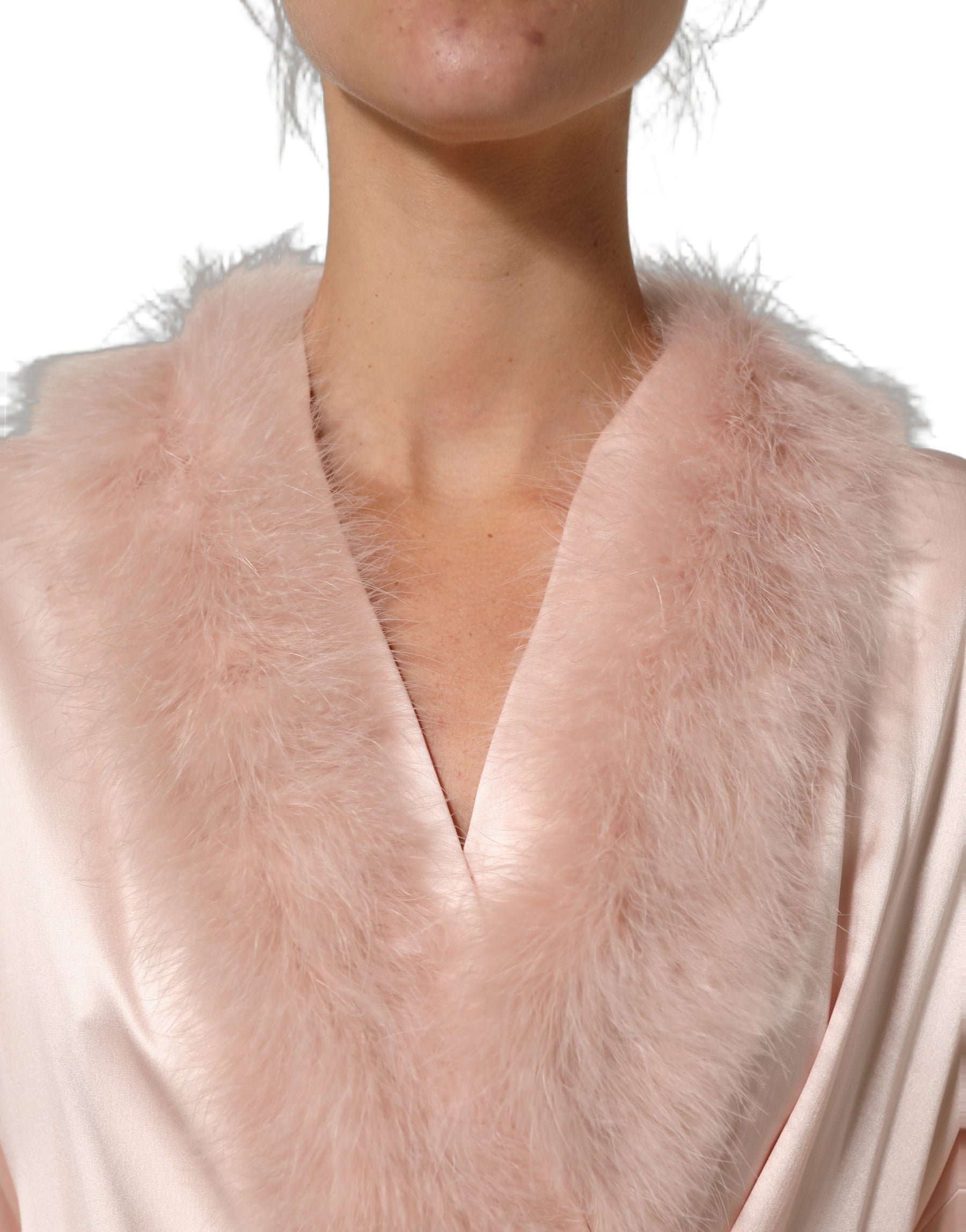 Dolce & Gabbana Light Pink Silk Turkey Feather Wrap Midi Dress | Regal Royce