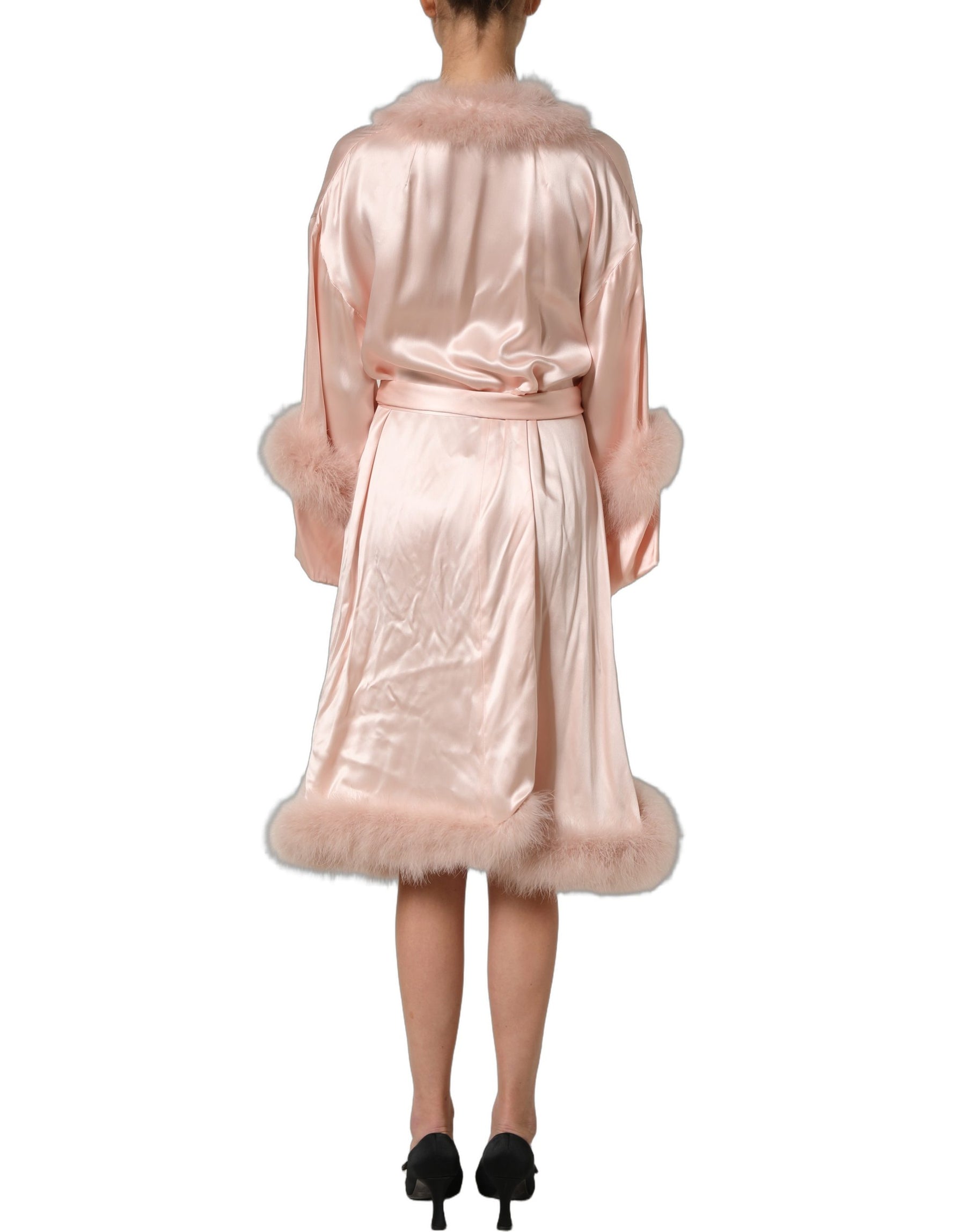 Dolce & Gabbana Light Pink Silk Turkey Feather Wrap Midi Dress | Regal Royce