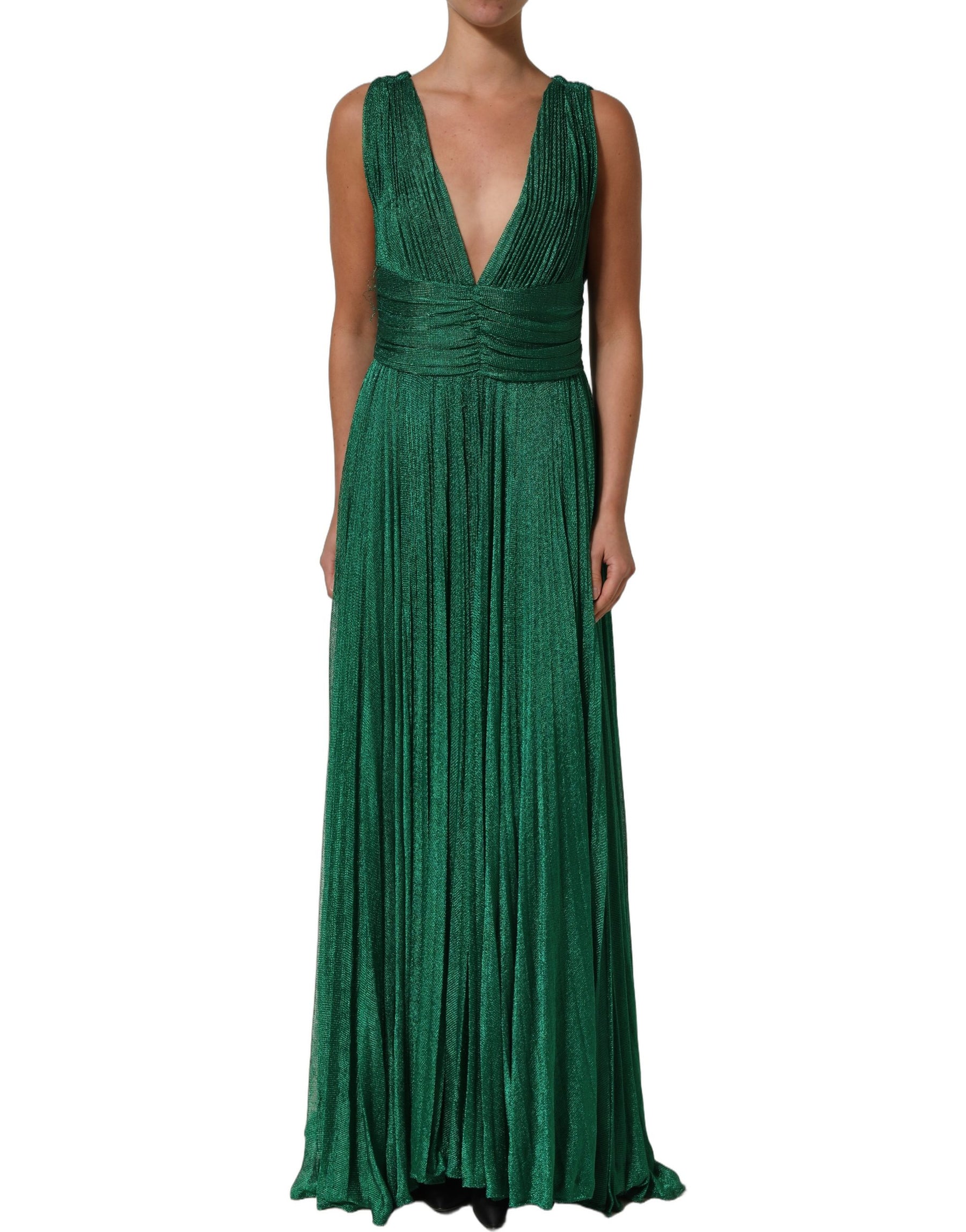 Dolce & Gabbana Emerald Green Plissé Evening Gown Dress | Regal Royce