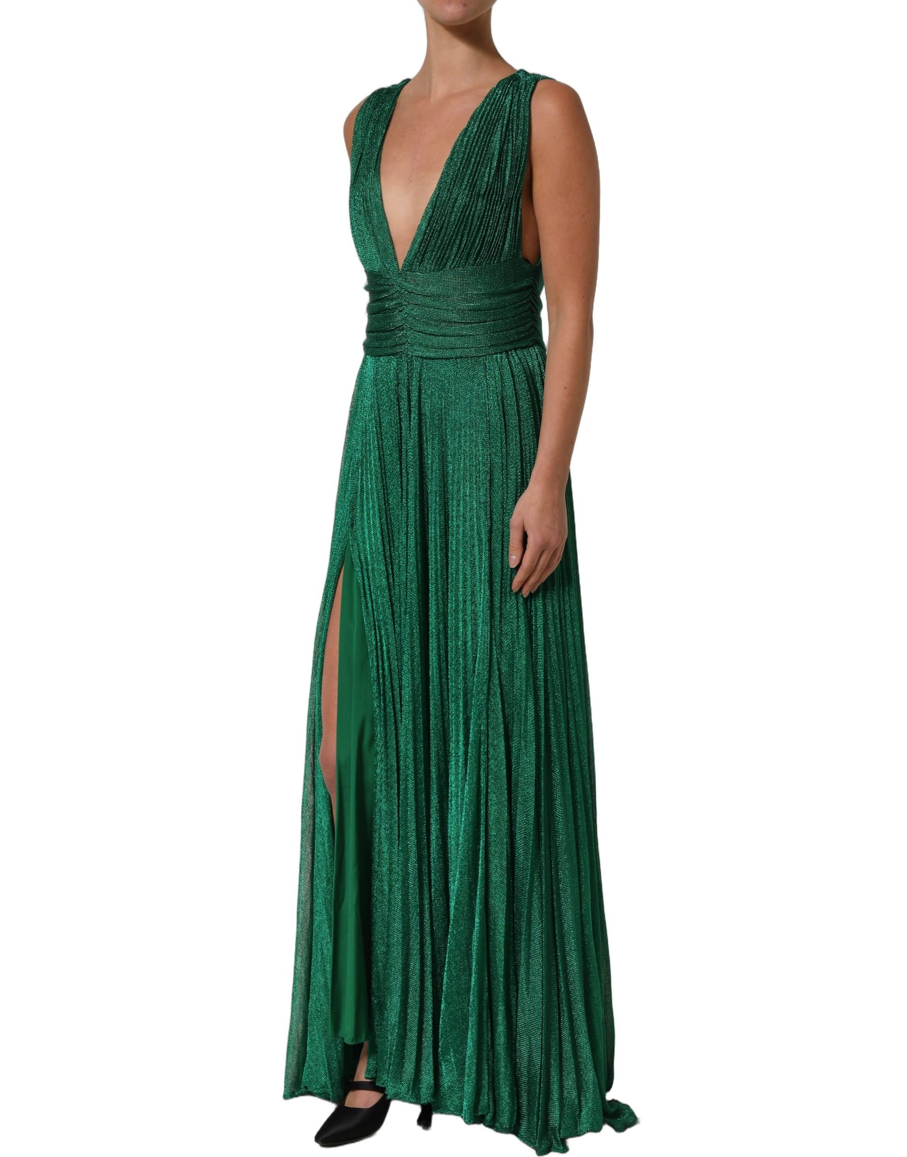 Dolce & Gabbana Emerald Green Plissé Evening Gown Dress | Regal Royce