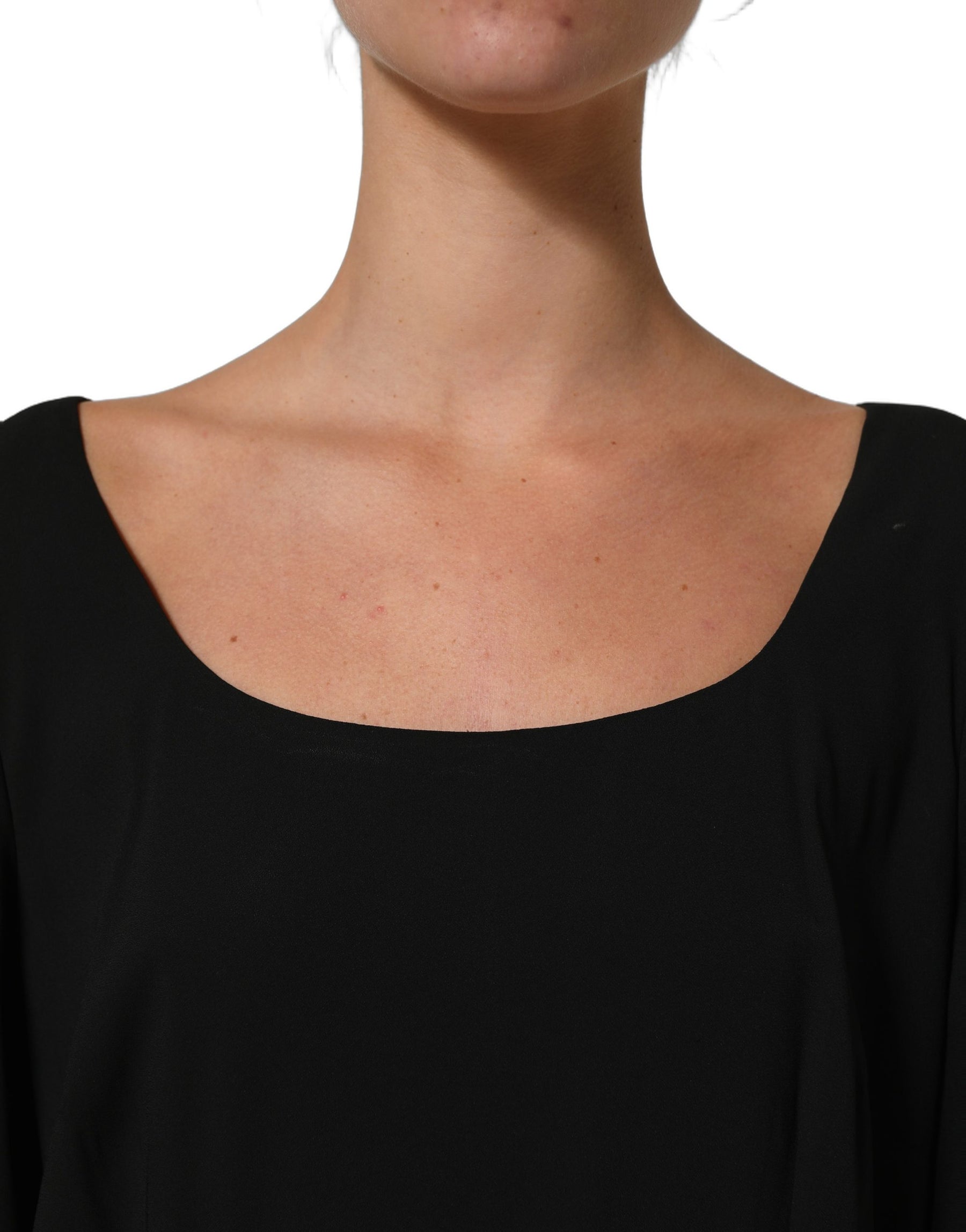 Dolce & Gabbana Black Viscose Cropped Sleeves Midi Dress | Regal Royce