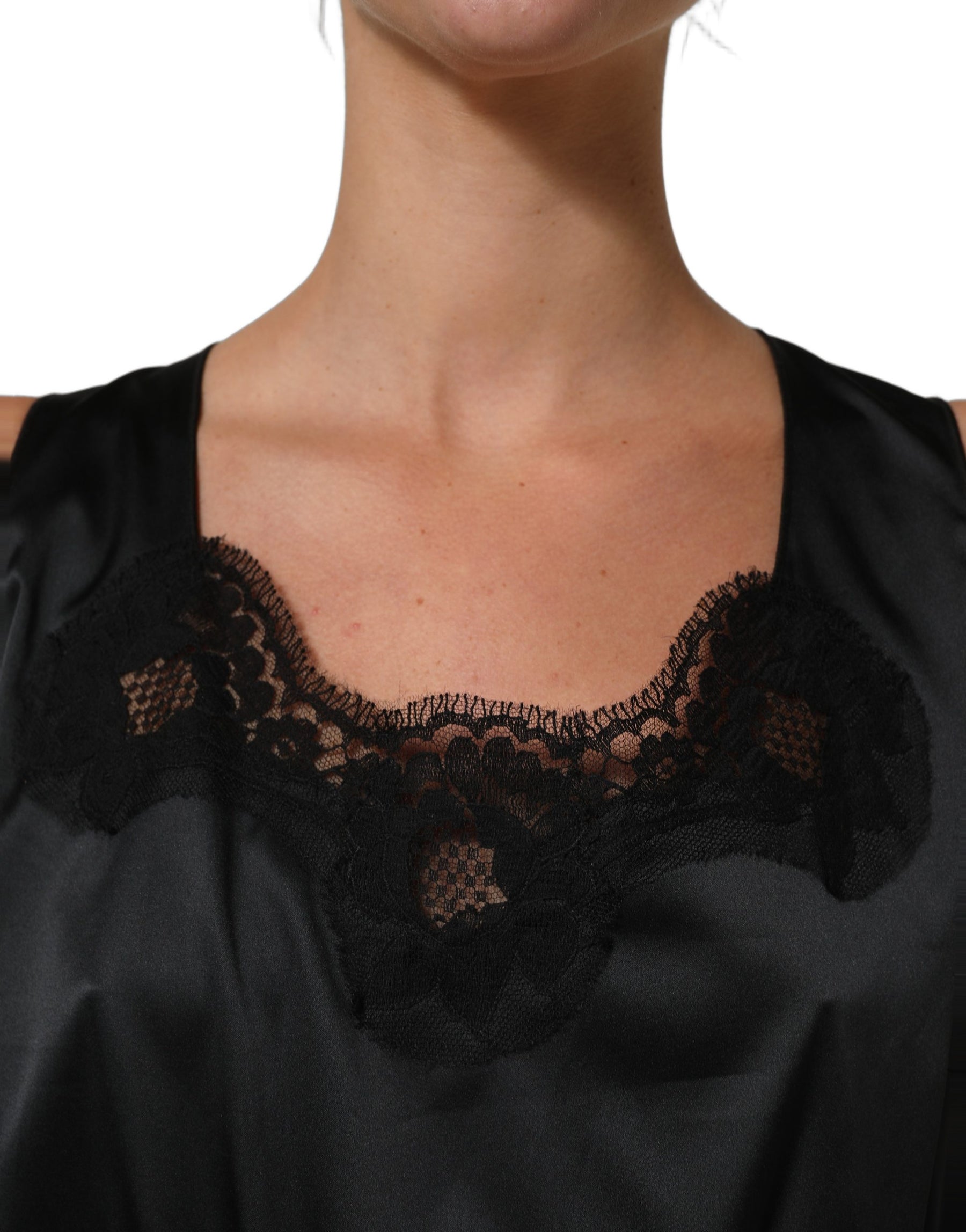 Dolce & Gabbana Black Polyester LaceTrim Sheath Midi Dress | Regal Royce