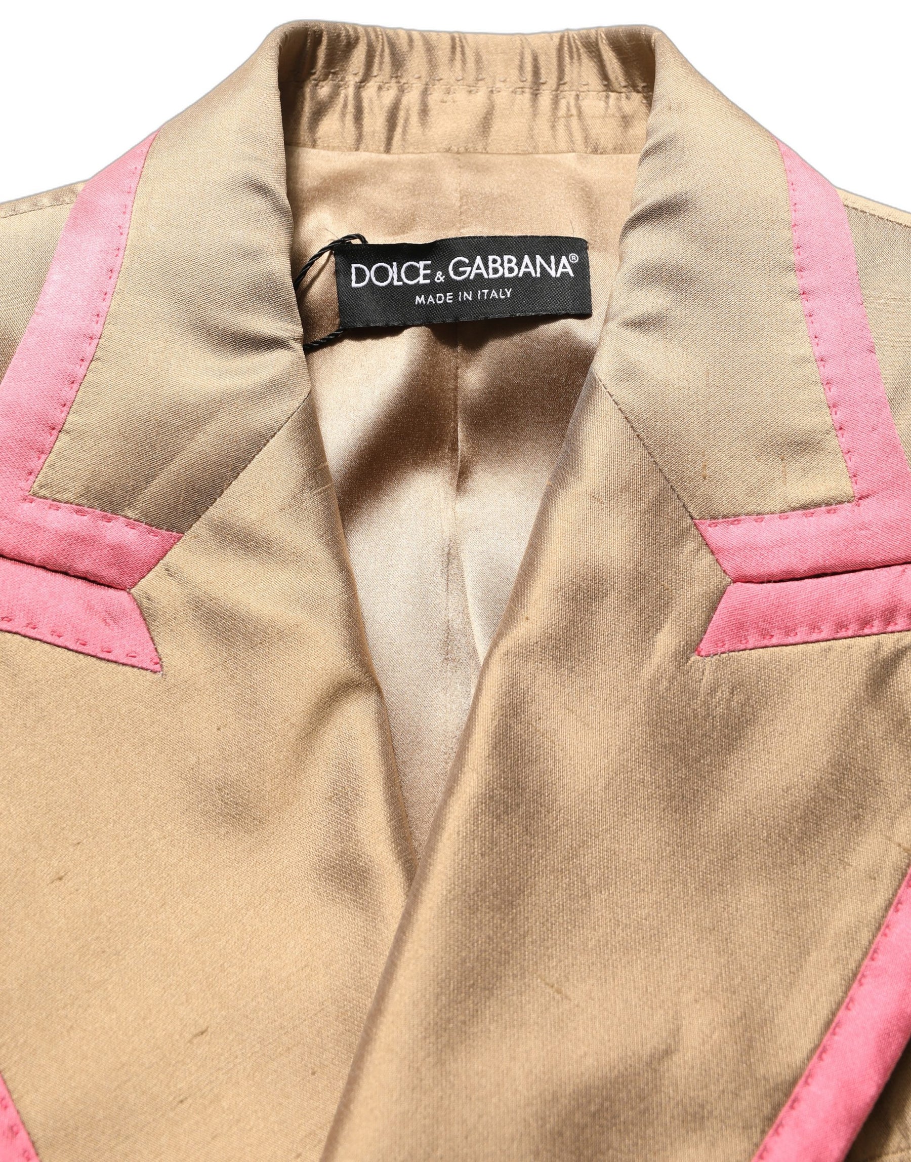 Dolce & Gabbana Gold Silk Double Breasted Coat Blazer Jacket | Regal Royce