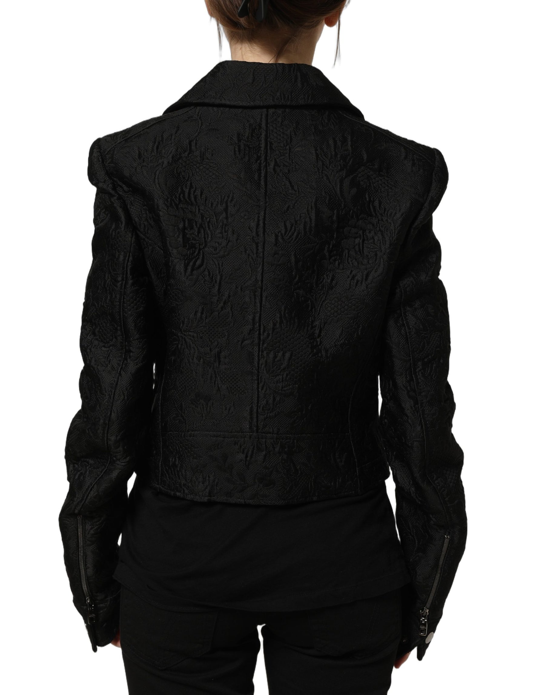 Dolce & Gabbana Black Floral Brocade Biker Blouson Jacket | Regal Royce