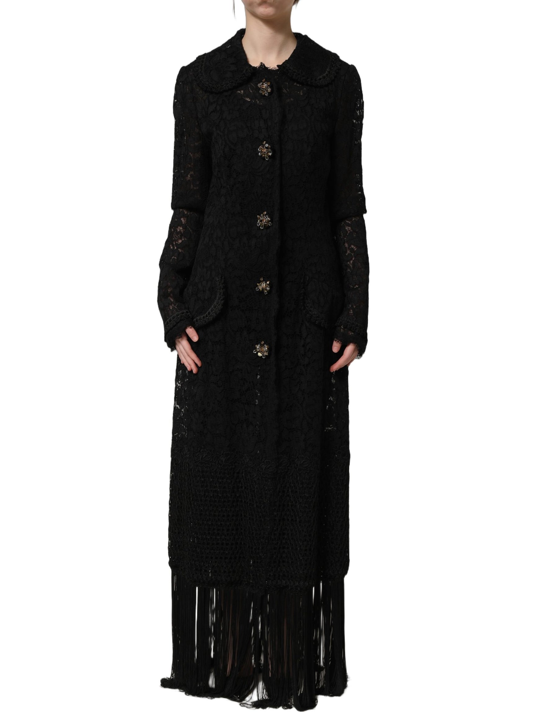 Dolce & Gabbana Black Embellished Guipure Lace Coat Jacket | Regal Royce