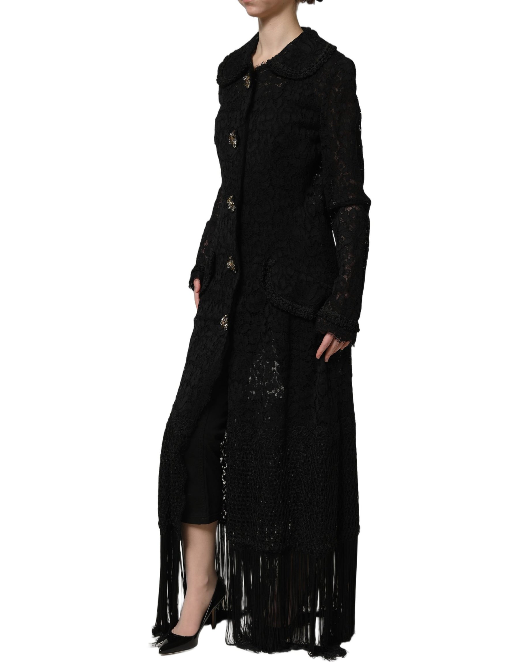 Dolce & Gabbana Black Embellished Guipure Lace Coat Jacket | Regal Royce