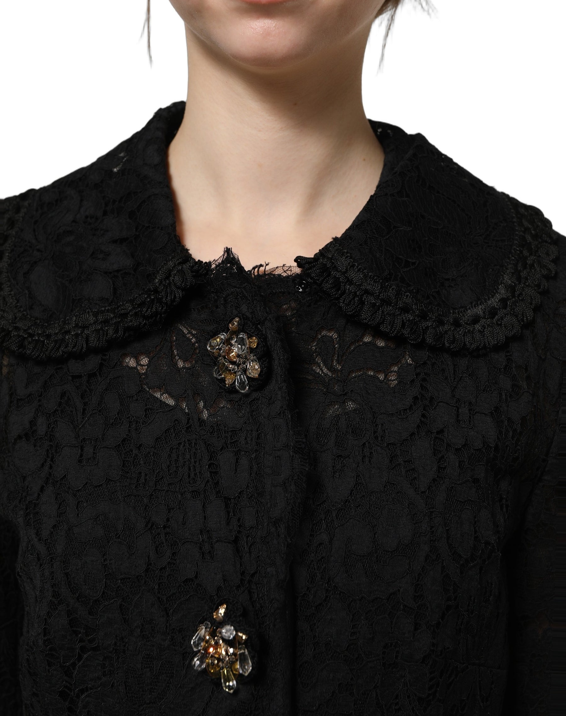 Dolce & Gabbana Black Embellished Guipure Lace Coat Jacket | Regal Royce