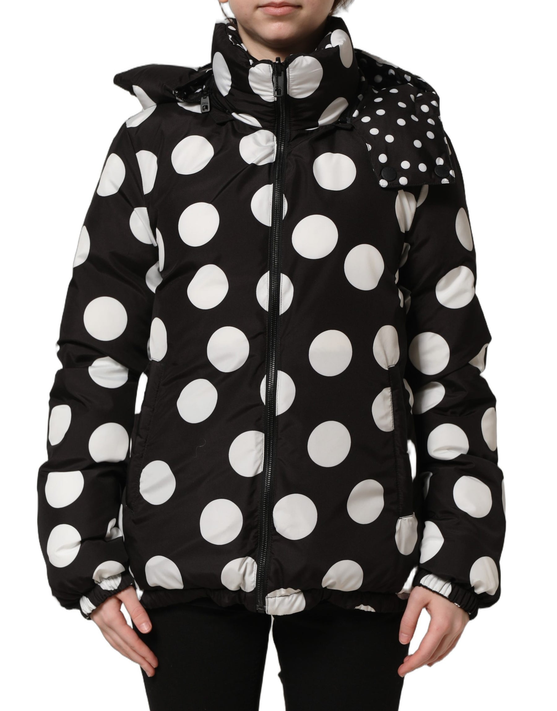 Dolce & Gabbana Black White Polka Dot Hooded Blouson Jacket | Regal Royce