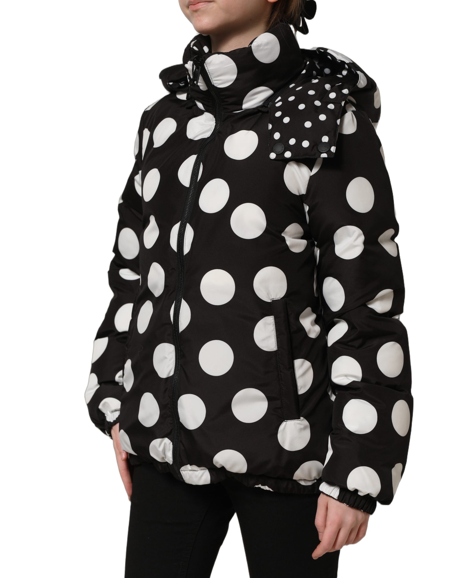 Dolce & Gabbana Black White Polka Dot Hooded Blouson Jacket | Regal Royce