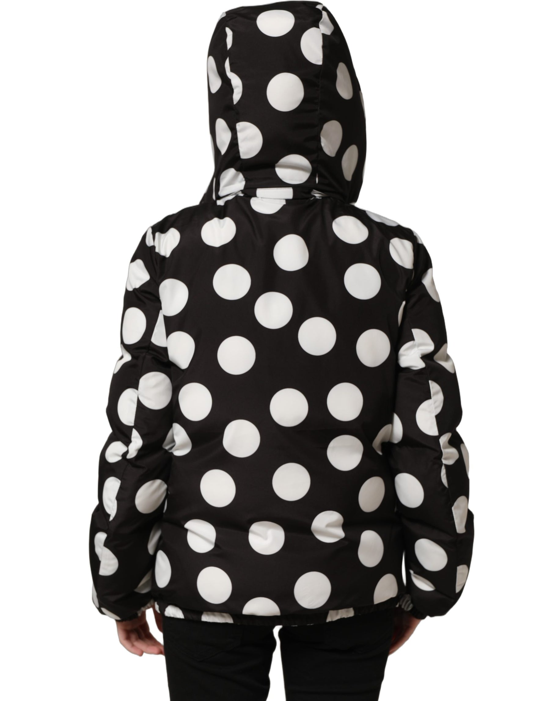 Dolce & Gabbana Black White Polka Dot Hooded Blouson Jacket | Regal Royce
