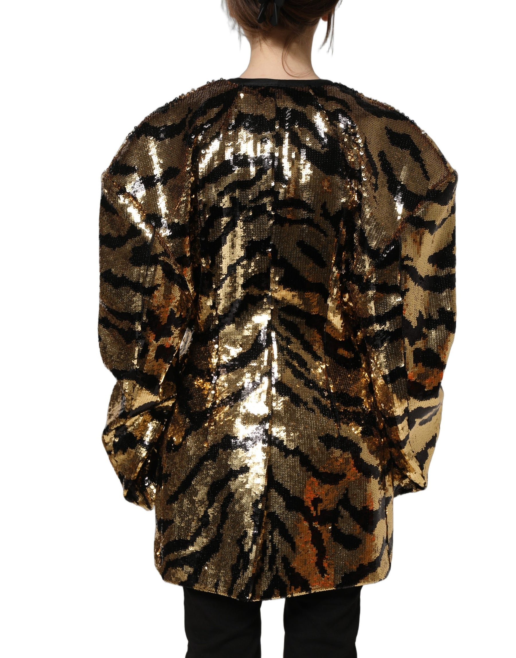 Dolce & Gabbana Black Gold Sequin Tiger Stripe Blazer Jacket | Regal Royce