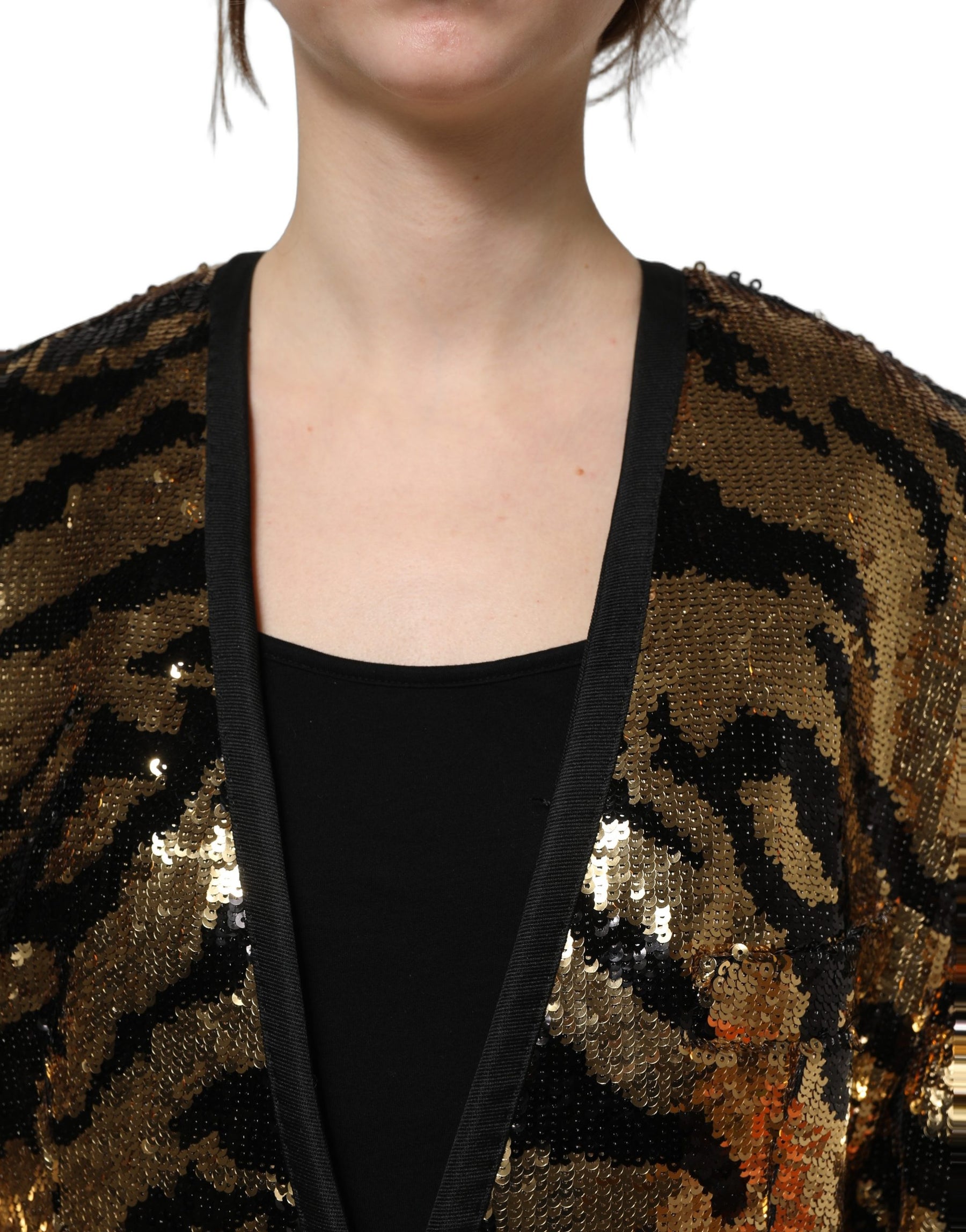 Dolce & Gabbana Black Gold Sequin Tiger Stripe Blazer Jacket | Regal Royce
