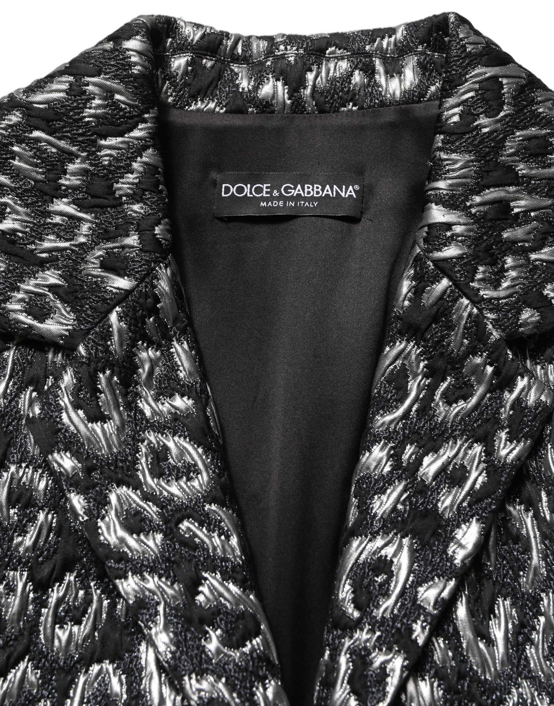 Dolce & Gabbana Black Silver Jacquard Leopard Coat Jacket | Regal Royce
