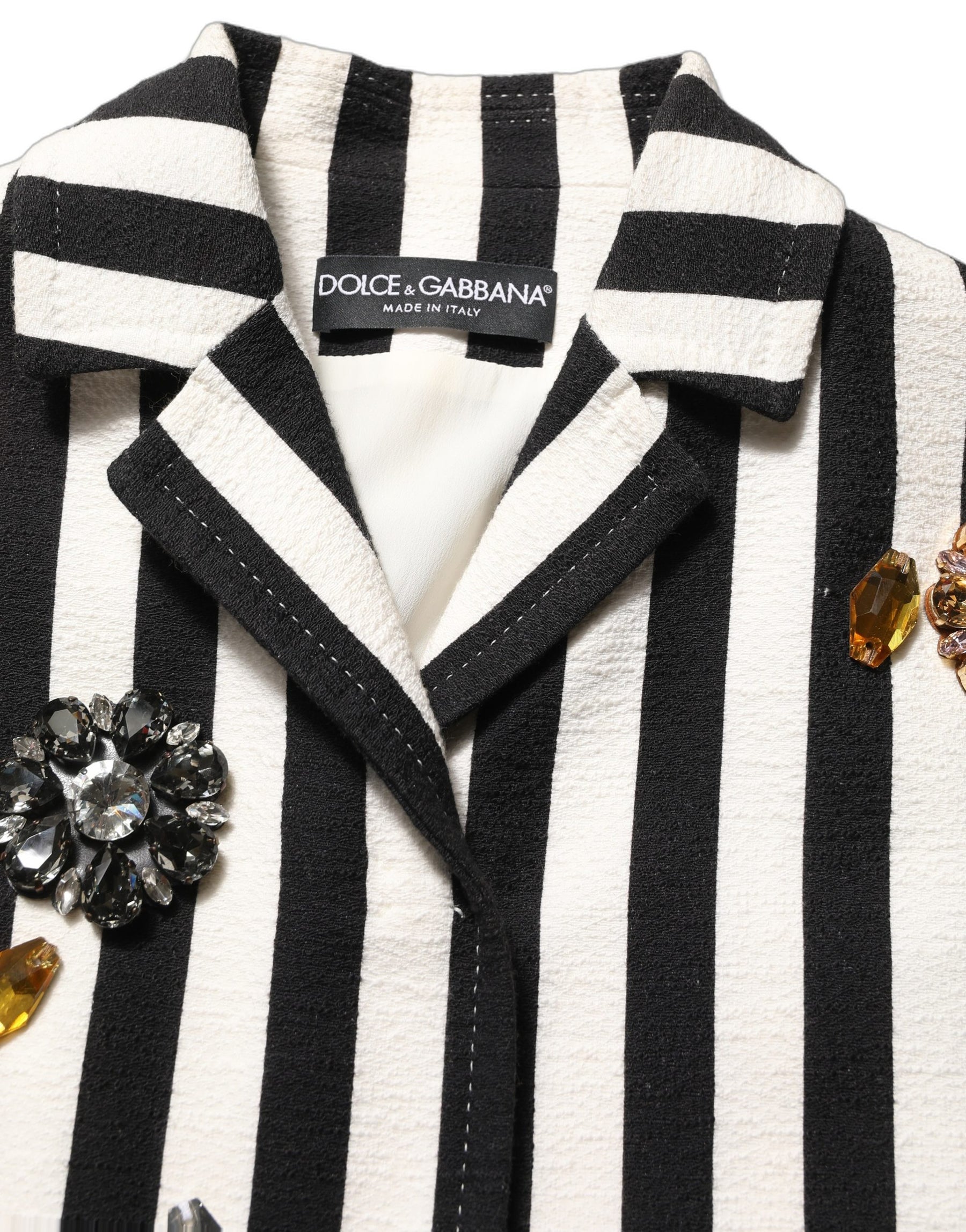 Dolce & Gabbana Black White Striped Embellished Coat Jacket | Regal Royce