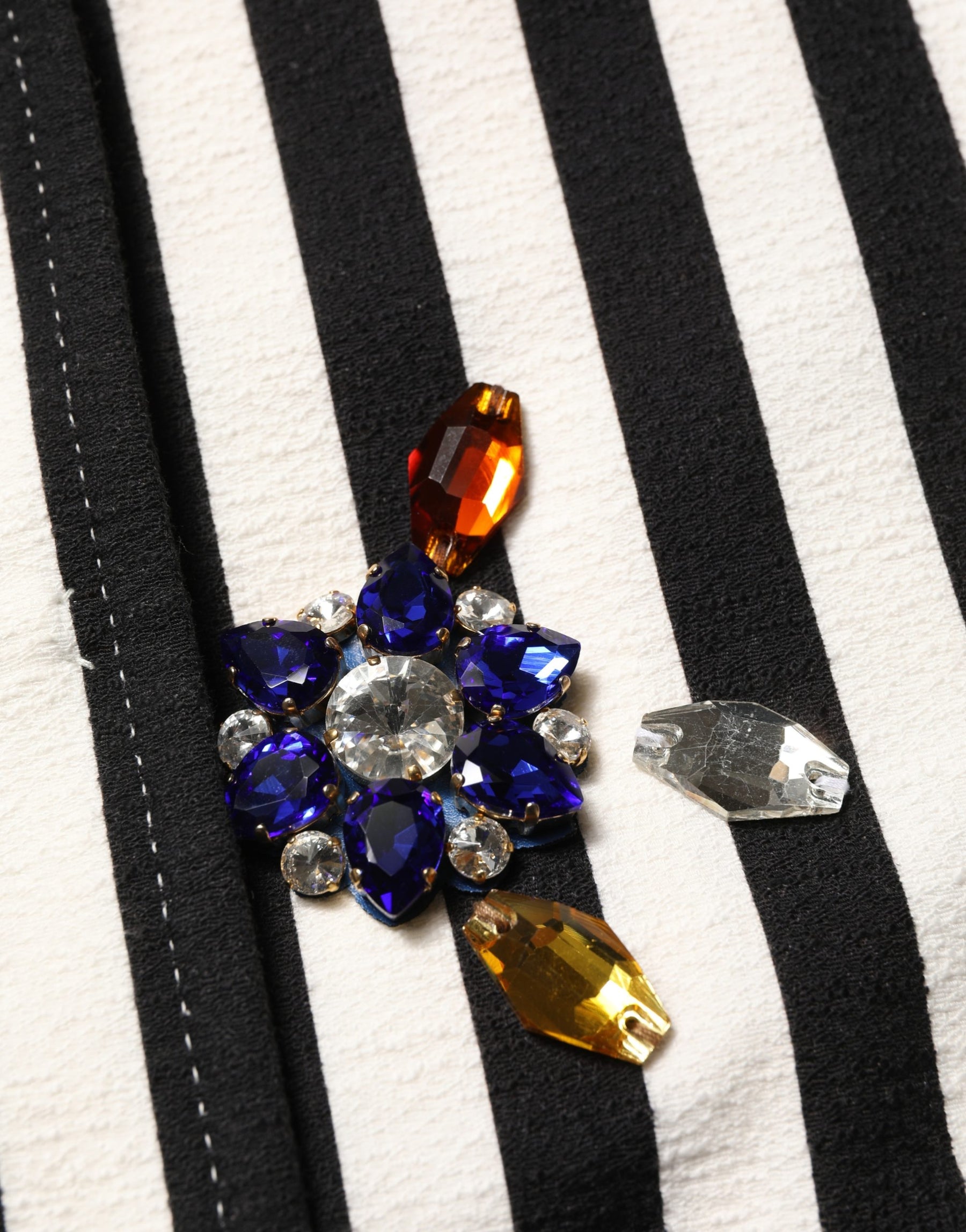 Dolce & Gabbana Black White Striped Embellished Coat Jacket | Regal Royce