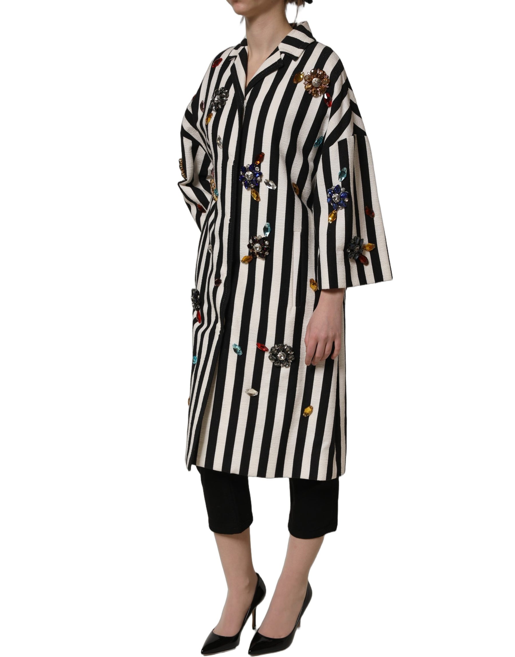 Dolce & Gabbana Black White Striped Embellished Coat Jacket | Regal Royce