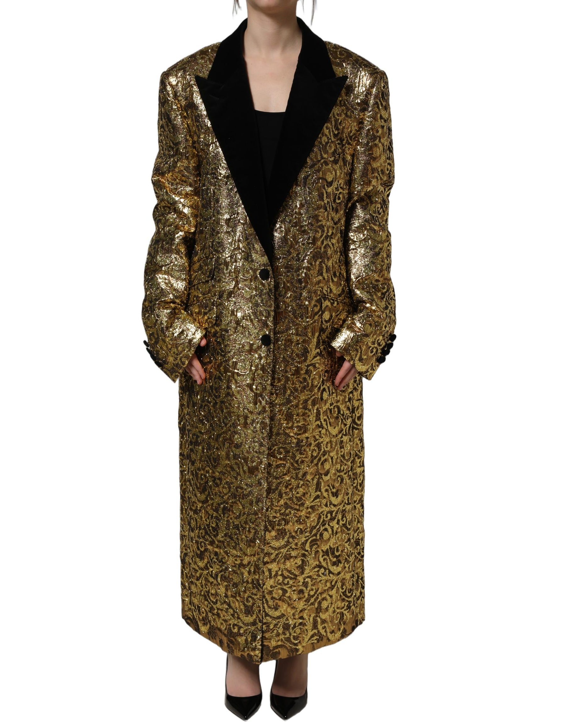Dolce & Gabbana Gold Floral Jacquard Wool Trench Coat Jacket | Regal Royce