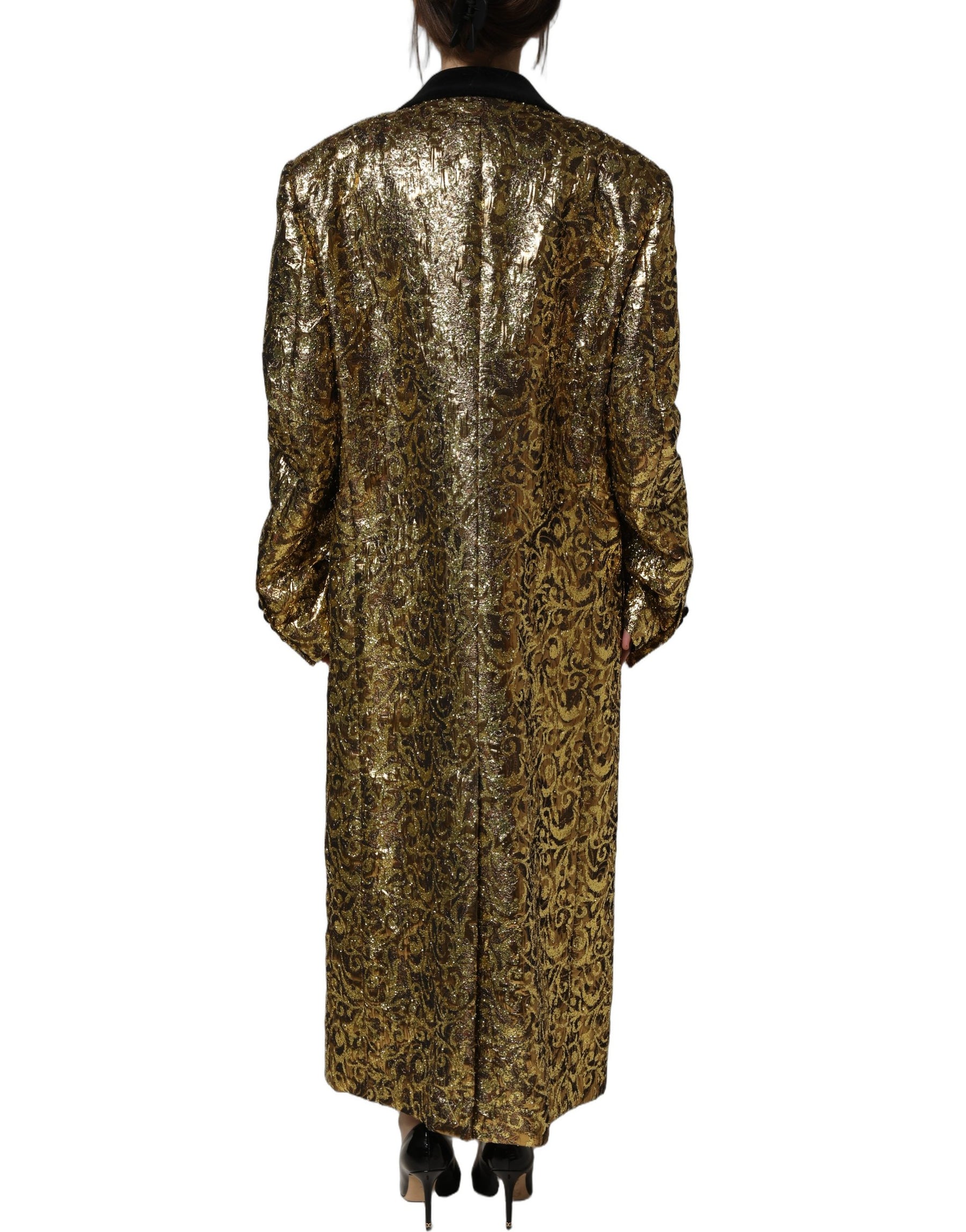 Dolce & Gabbana Gold Floral Jacquard Wool Trench Coat Jacket | Regal Royce