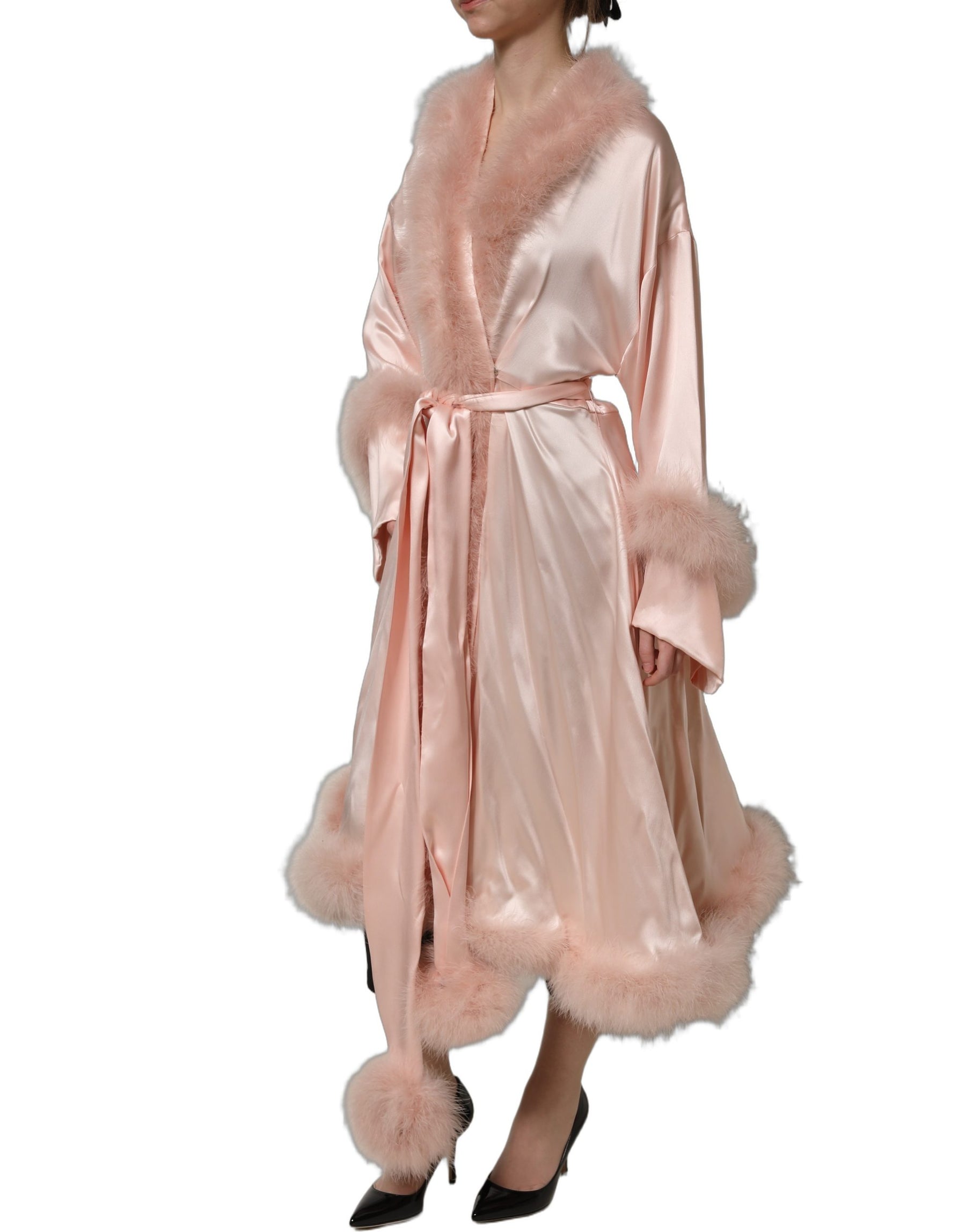 Dolce & Gabbana Light Pink Silk Turkey Feather Robe Jacket | Regal Royce