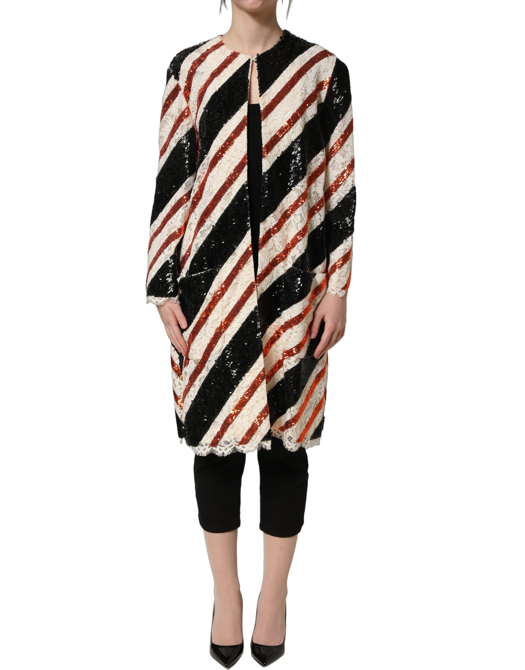Dolce & Gabbana Multicolor Stripe Sequin Duster Coat Jacket | Regal Royce