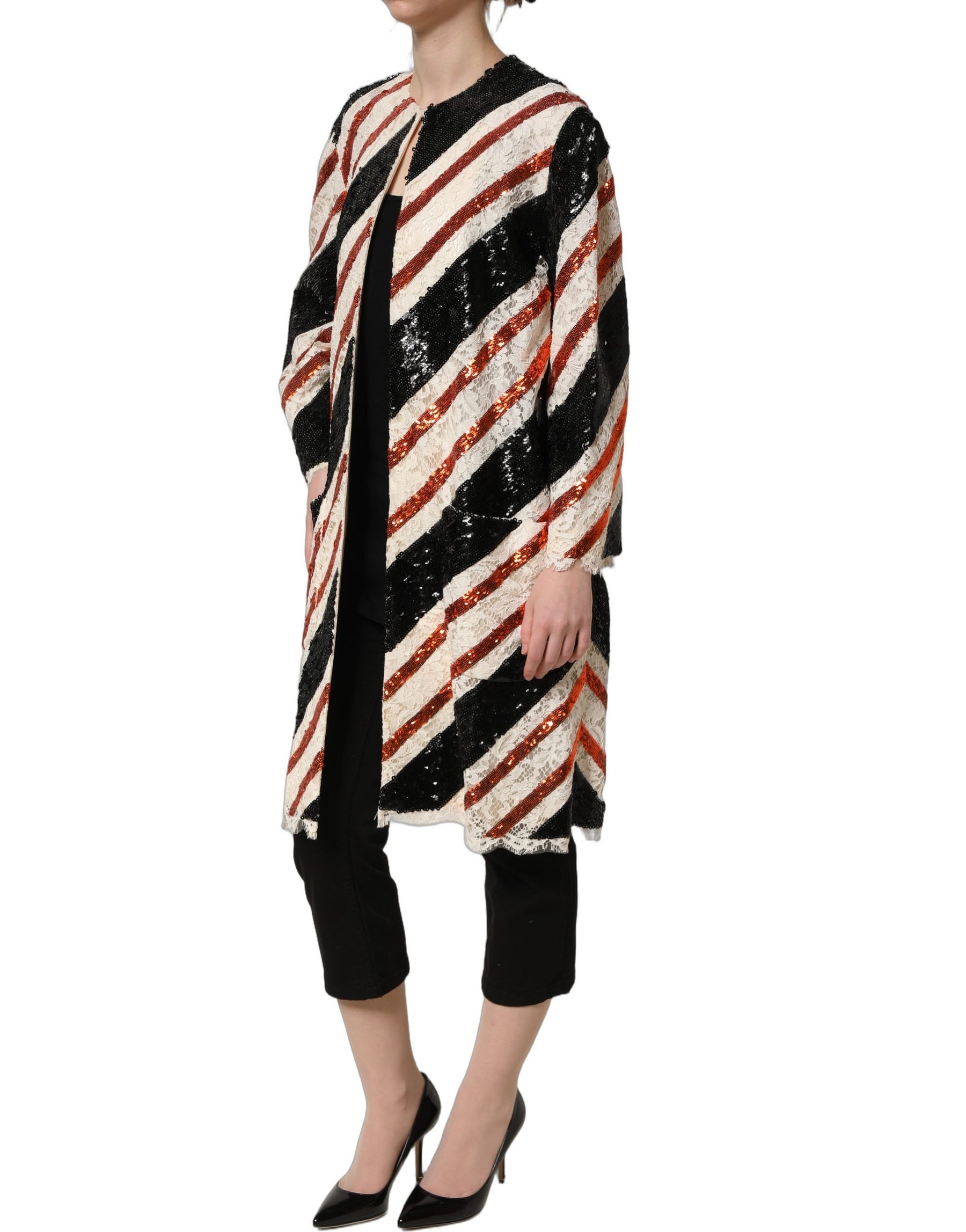 Dolce & Gabbana Multicolor Stripe Sequin Duster Coat Jacket | Regal Royce