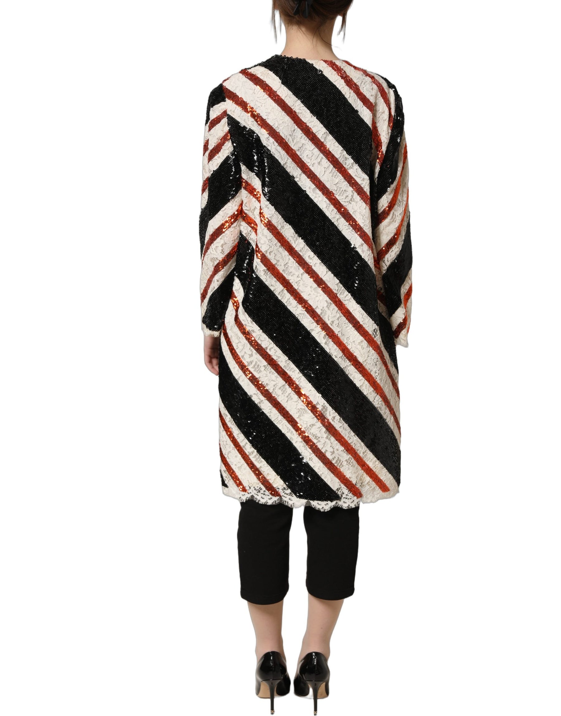 Dolce & Gabbana Multicolor Stripe Sequin Duster Coat Jacket | Regal Royce