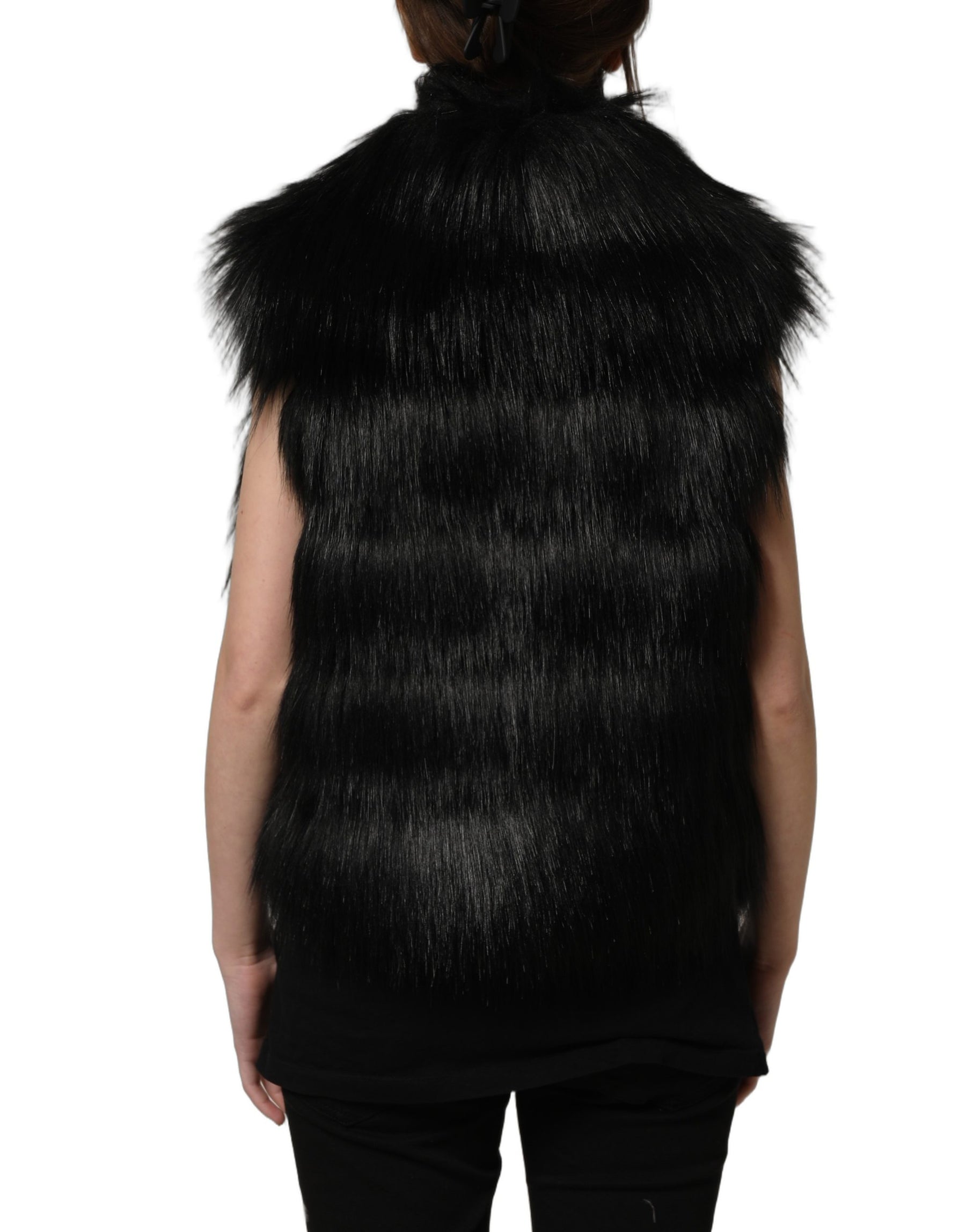 Dolce & Gabbana Black Acrylic Faux Fur Sleeveless Vest Jacket | Regal Royce