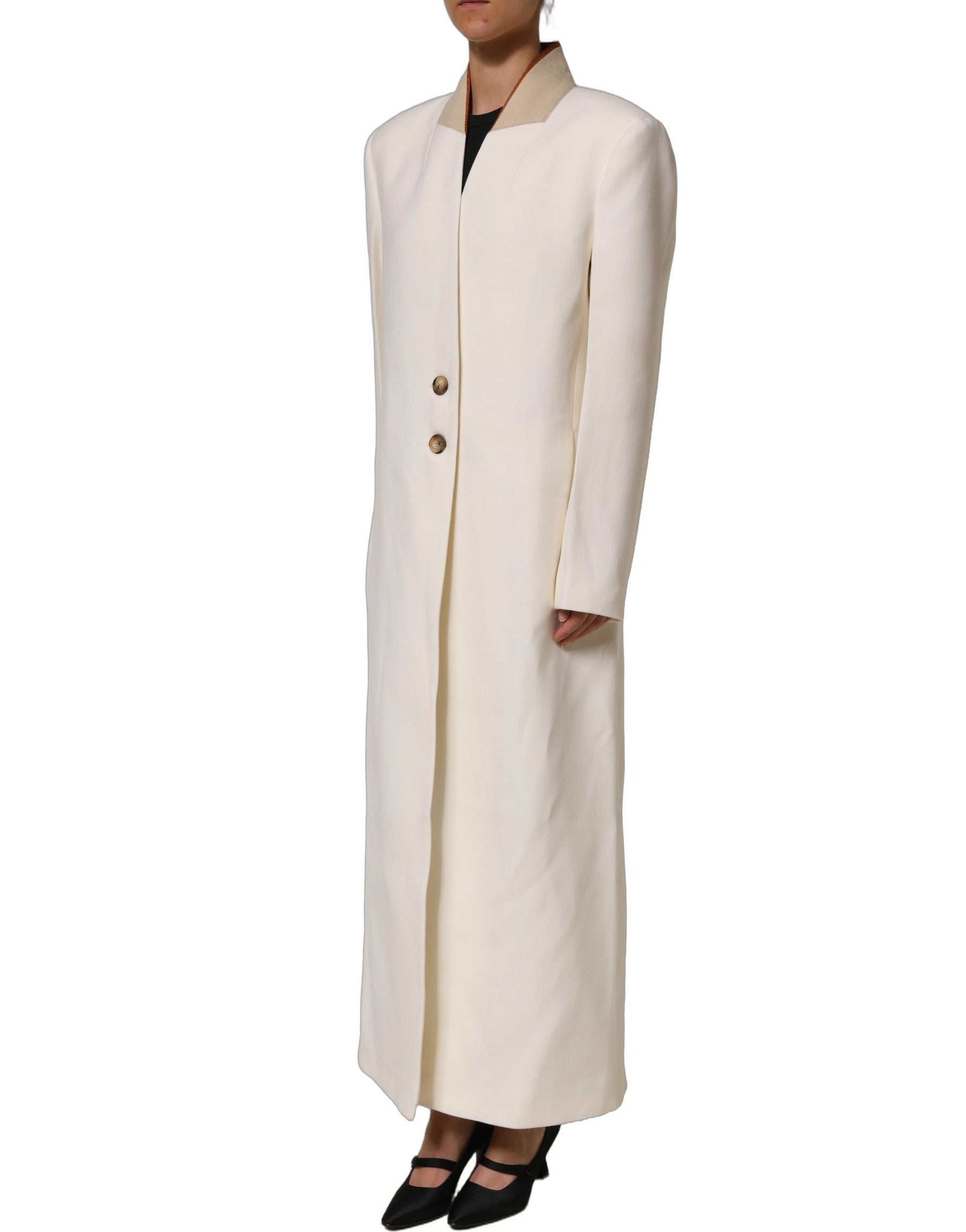 Di Stavnitser Antwerp White Wool Long Trench Coat Jacket | Regal Royce