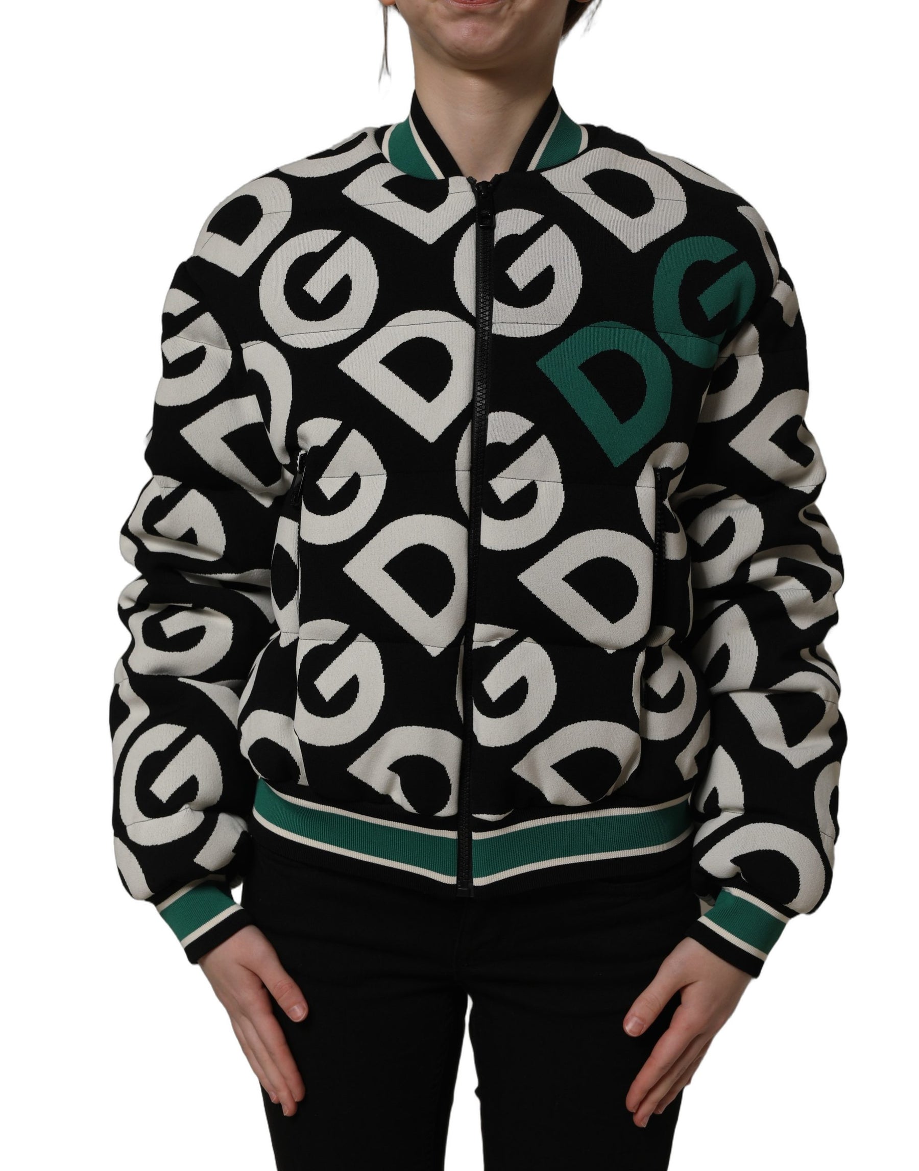 Dolce & Gabbana Multicolor Logo Full Zip Bomber Jacket | Regal Royce
