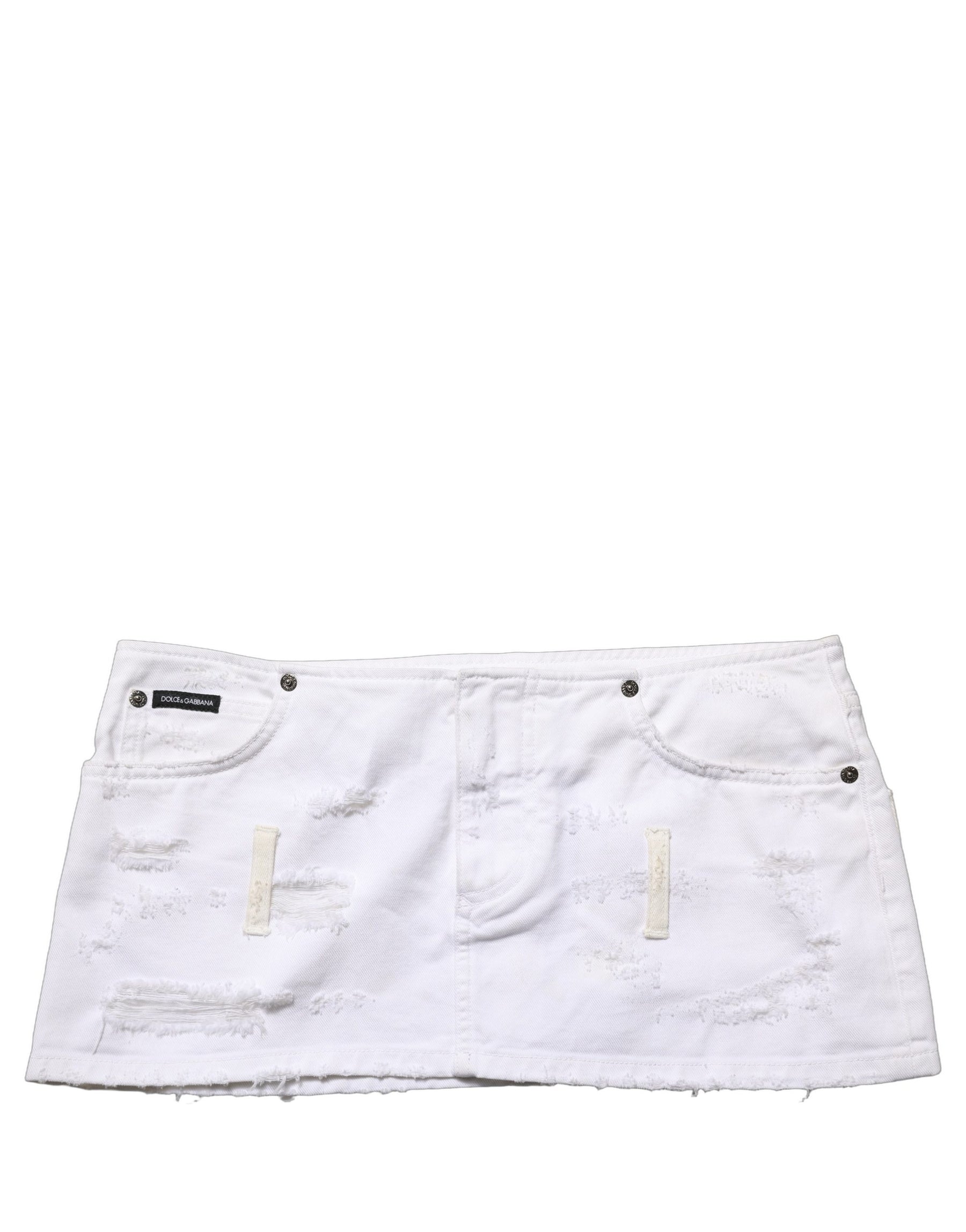 Dolce & Gabbana White Distressed Cotton Denim Mini Skirt | Regal Royce