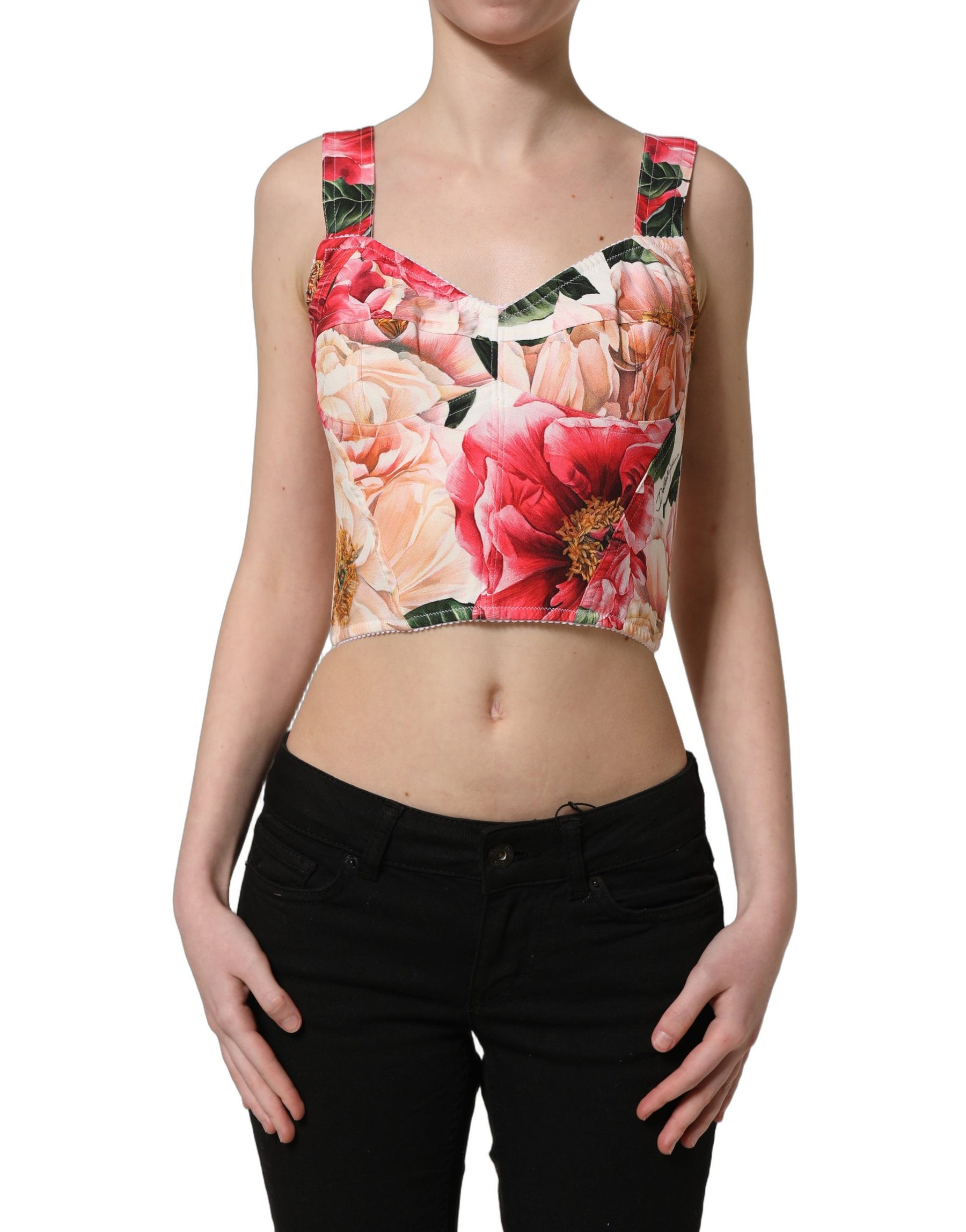 Dolce & Gabbana Multicolor Floral Cropped Bustier Tank Top | Regal Royce