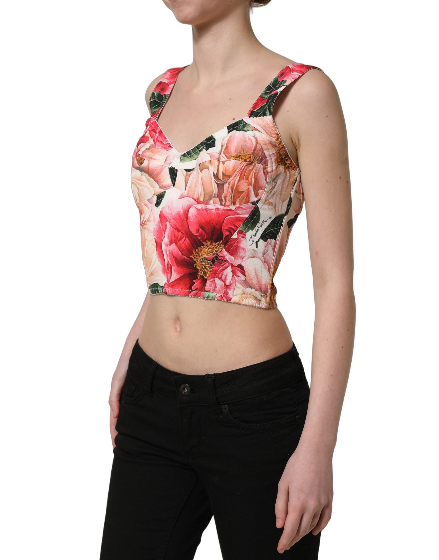 Dolce & Gabbana Multicolor Floral Cropped Bustier Tank Top | Regal Royce