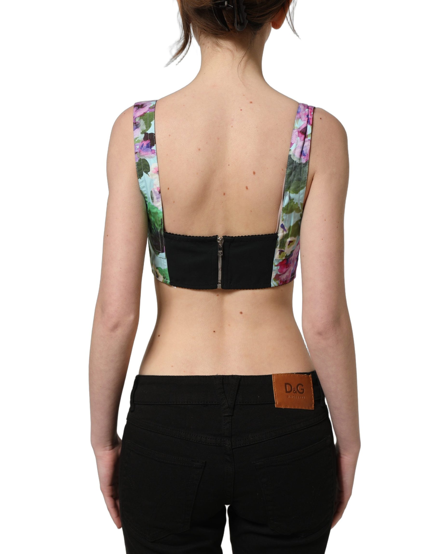 Dolce & Gabbana Multicolor Floral Cropped Bustier Tank Top | Regal Royce