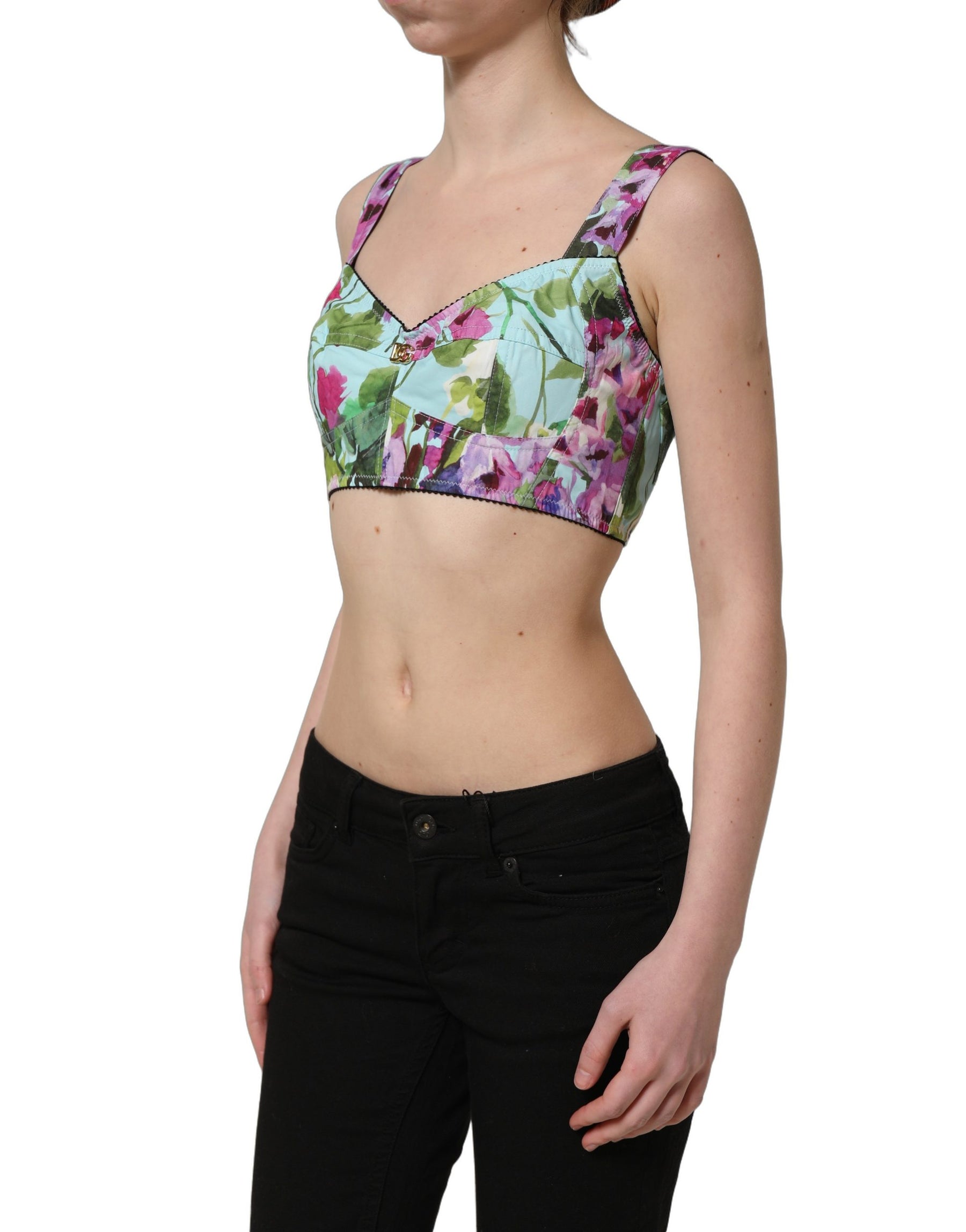 Dolce & Gabbana Multicolor Floral Cropped Bustier Tank Top | Regal Royce