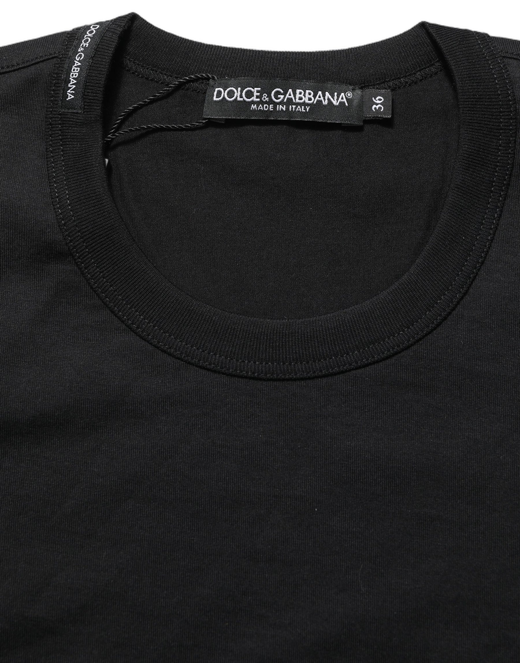 Dolce & Gabbana Black Cotton Short Sleeves Crew Neck T-shirt | Regal Royce