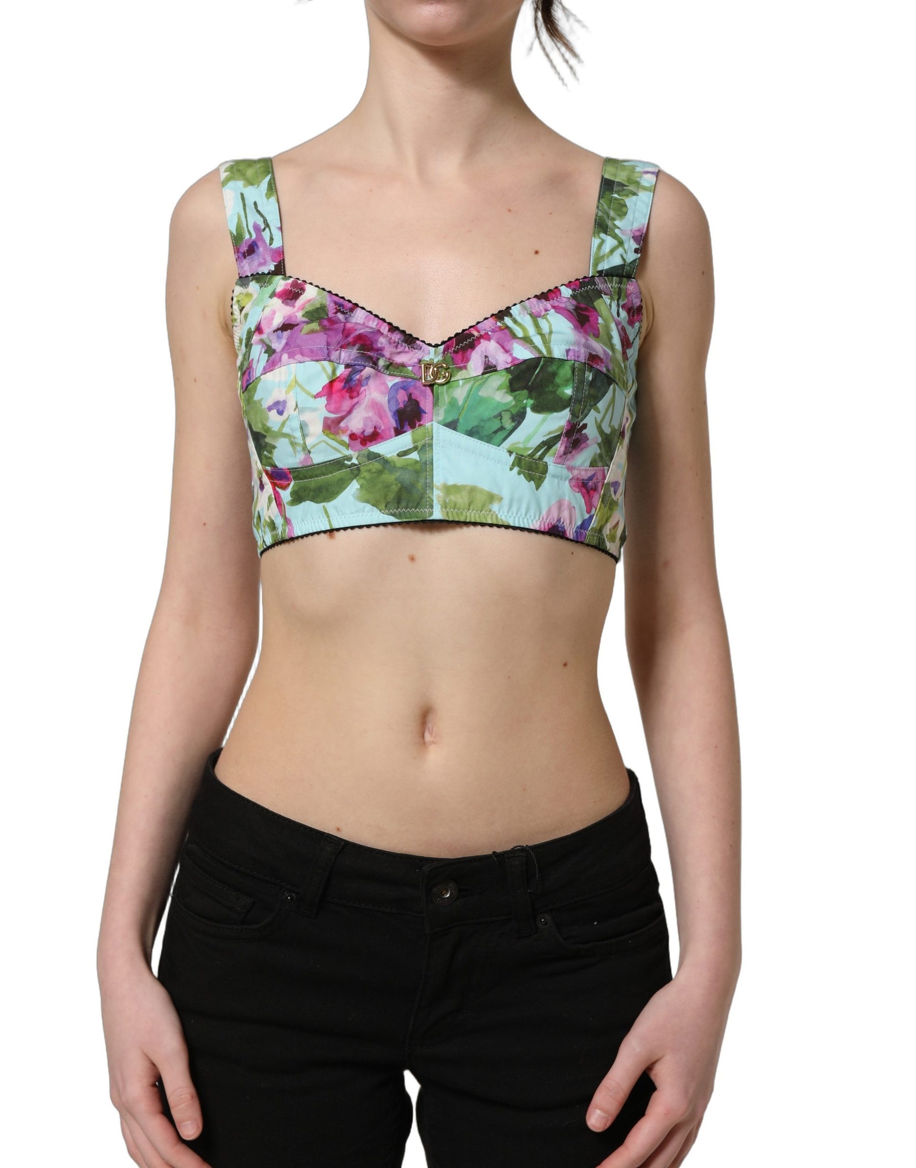 Dolce & Gabbana Multicolor Floral Cropped Bustier Tank Top | Regal Royce