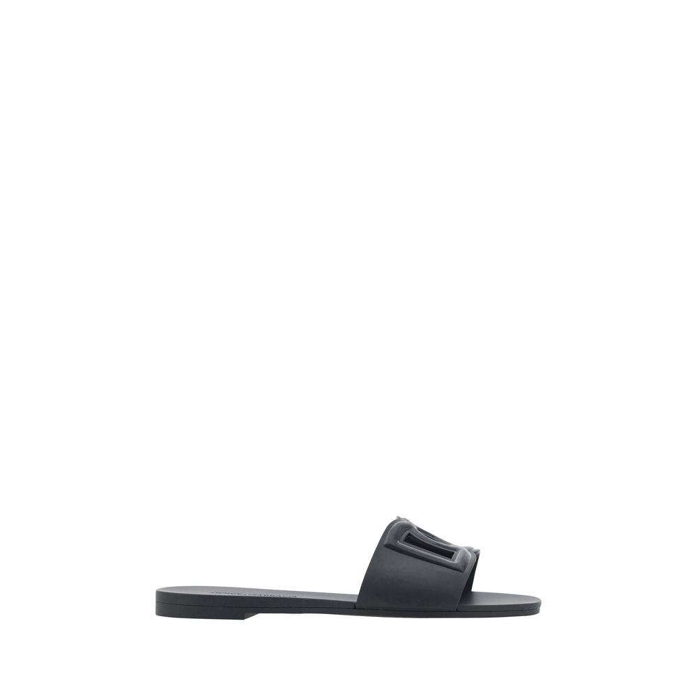 Dolce & Gabbana Black Rubber Flat Sandals | Regal Royce