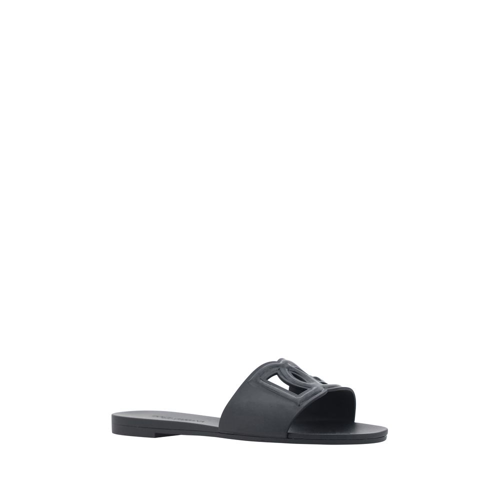Dolce & Gabbana Black Rubber Flat Sandals | Regal Royce