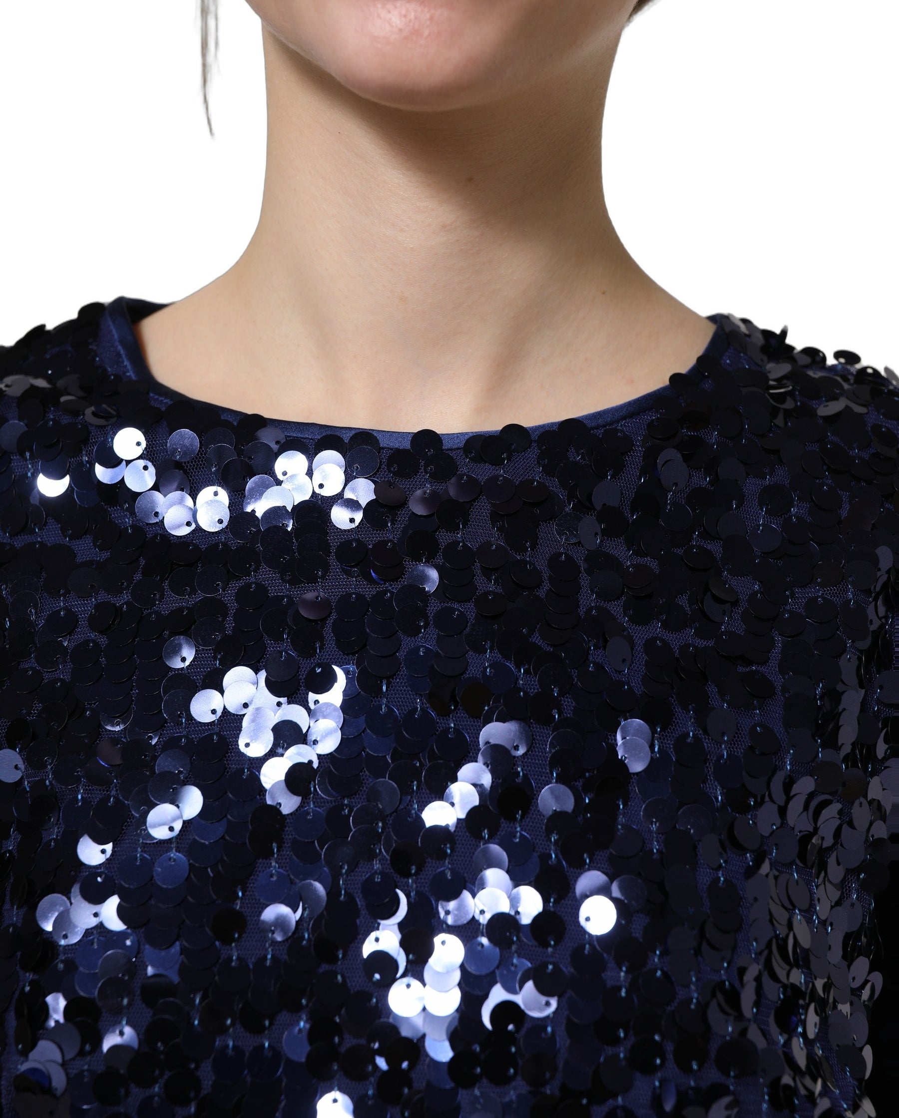 Dolce & Gabbana Blue Sequined Long Sleeves Crop Blouse Top | Regal Royce